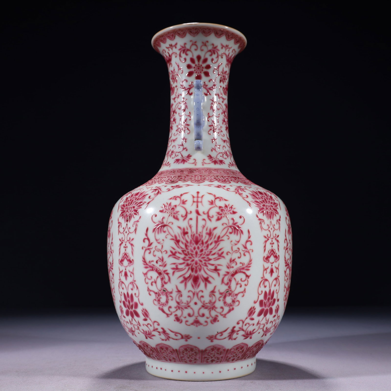 An Exquisite Ruby Red-Glazed Lotus Pattern Double-Ears Vase - 5