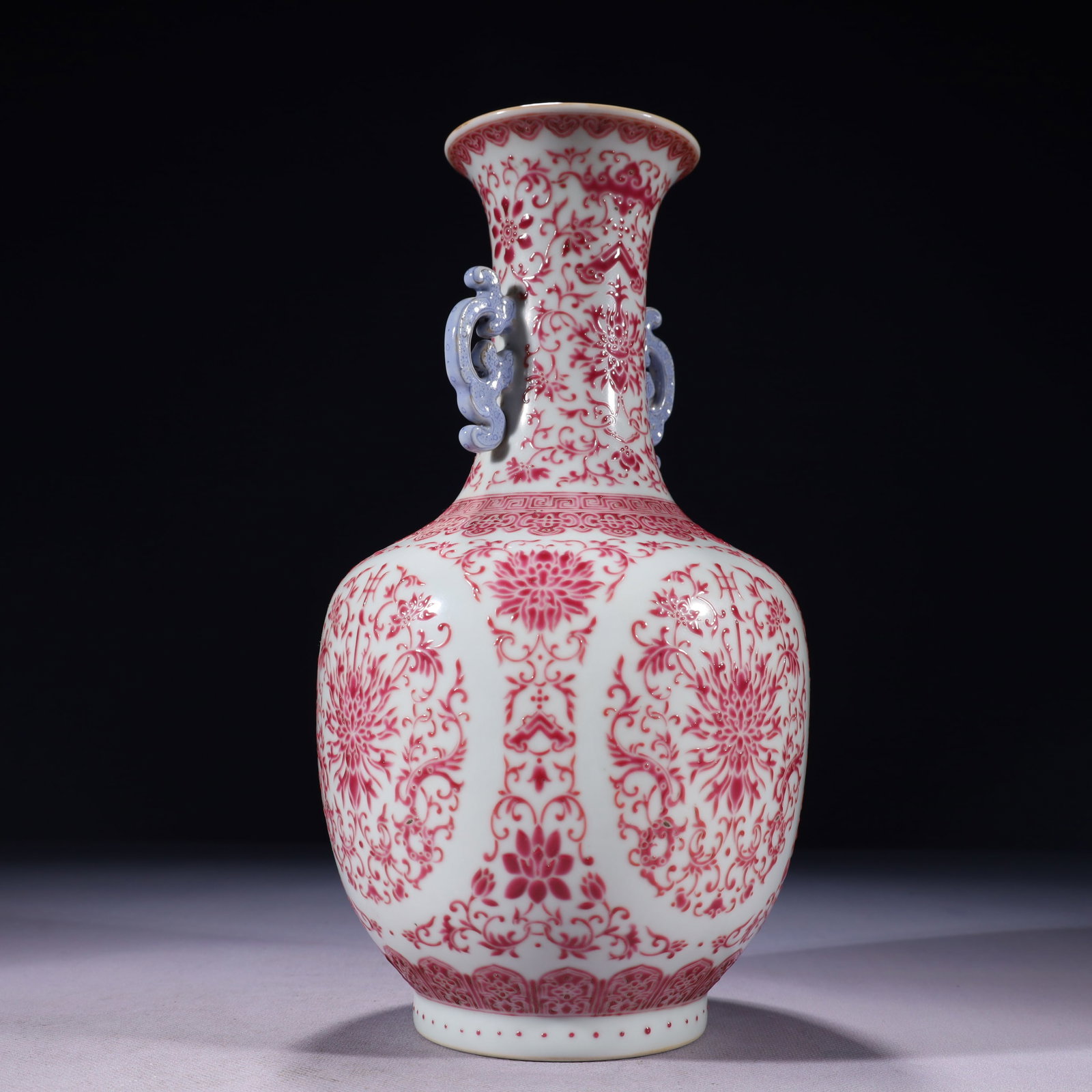 An Exquisite Ruby Red-Glazed Lotus Pattern Double-Ears Vase - 7