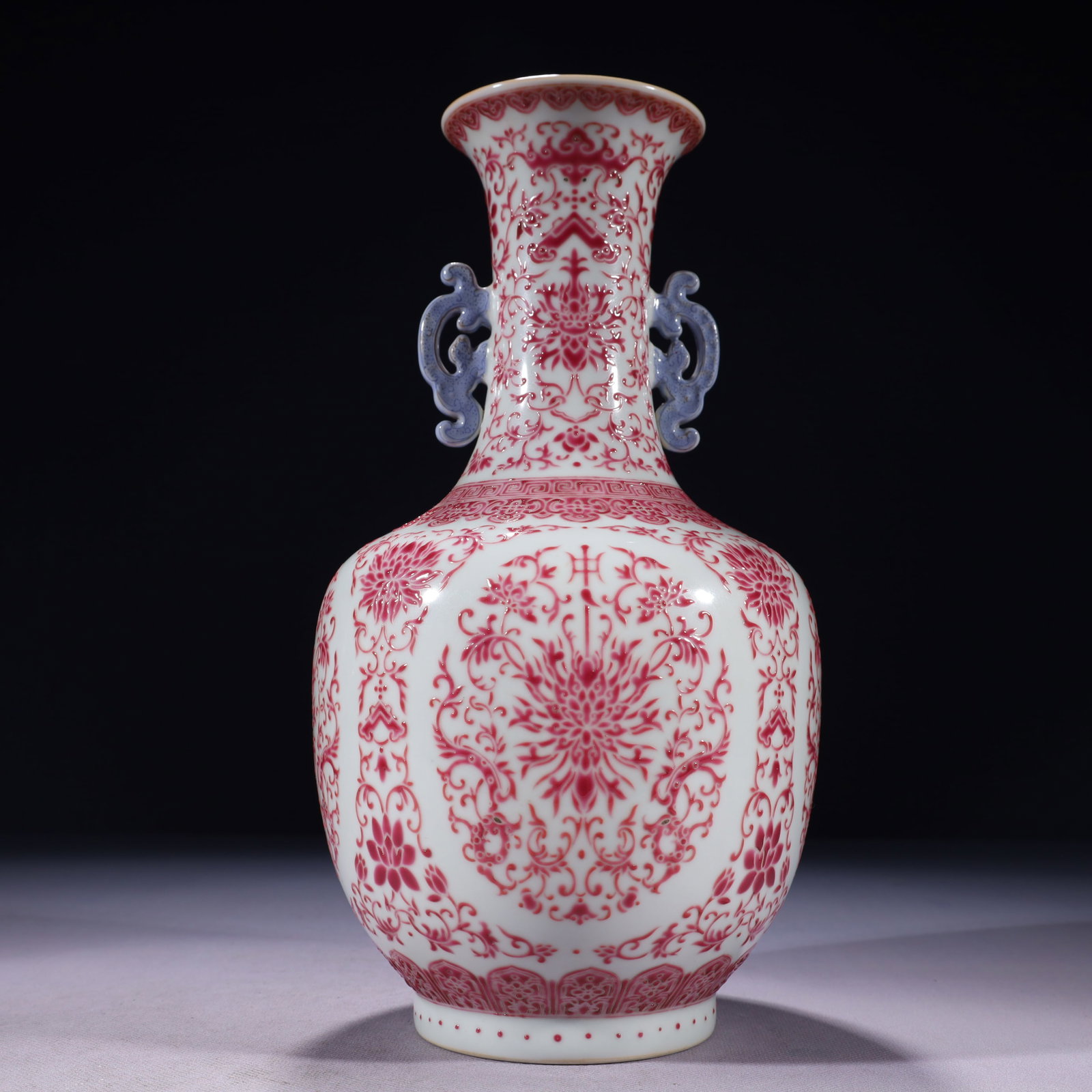 An Exquisite Ruby Red-Glazed Lotus Pattern Double-Ears Vase - 8