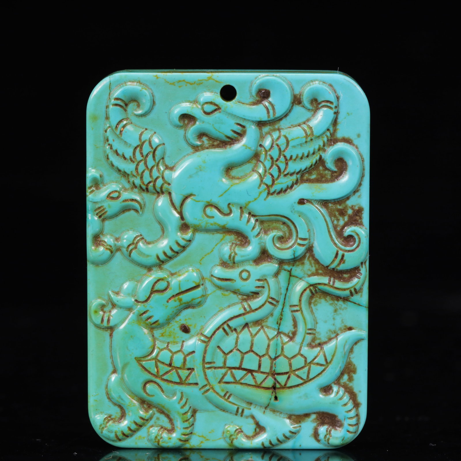 An Exquisite Turquoise Auspicious Beast Pattern Pendant: An Exquisite Turquoise Auspicious Beast Pattern Pendant