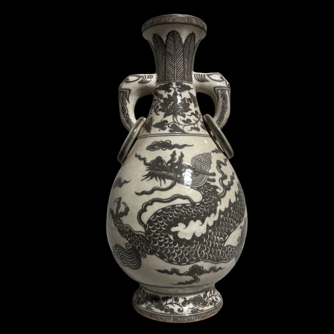 A Huge Underglaze-Red Auspicious Cloud and Dragon Pattern Beast-Ears Vase (1 of 7)