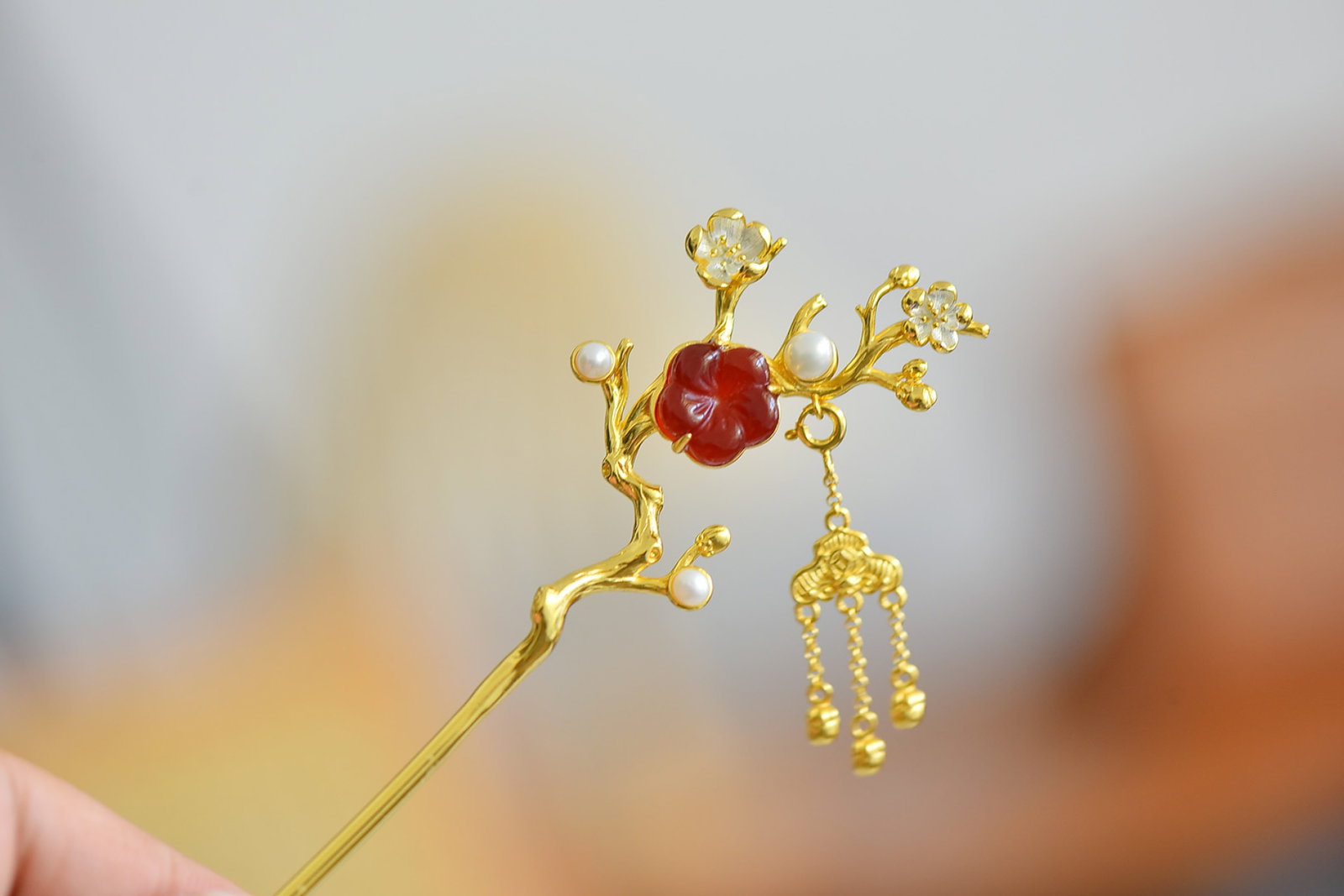 An Exquisite Sterling Silver-Gold Plated Inlaid Agate Hairpin,Inlaid Pearls: An Exquisite Sterling Silver-Gold Plated Inlaid Agate Hairpin,Inlaid Pearls