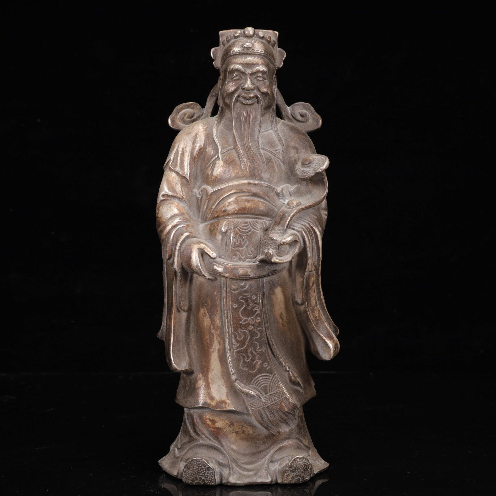 An Exquisite Silver-Plated Bronze Statue of Mammon: An Exquisite Silver-Plated Bronze Statue of Mammon