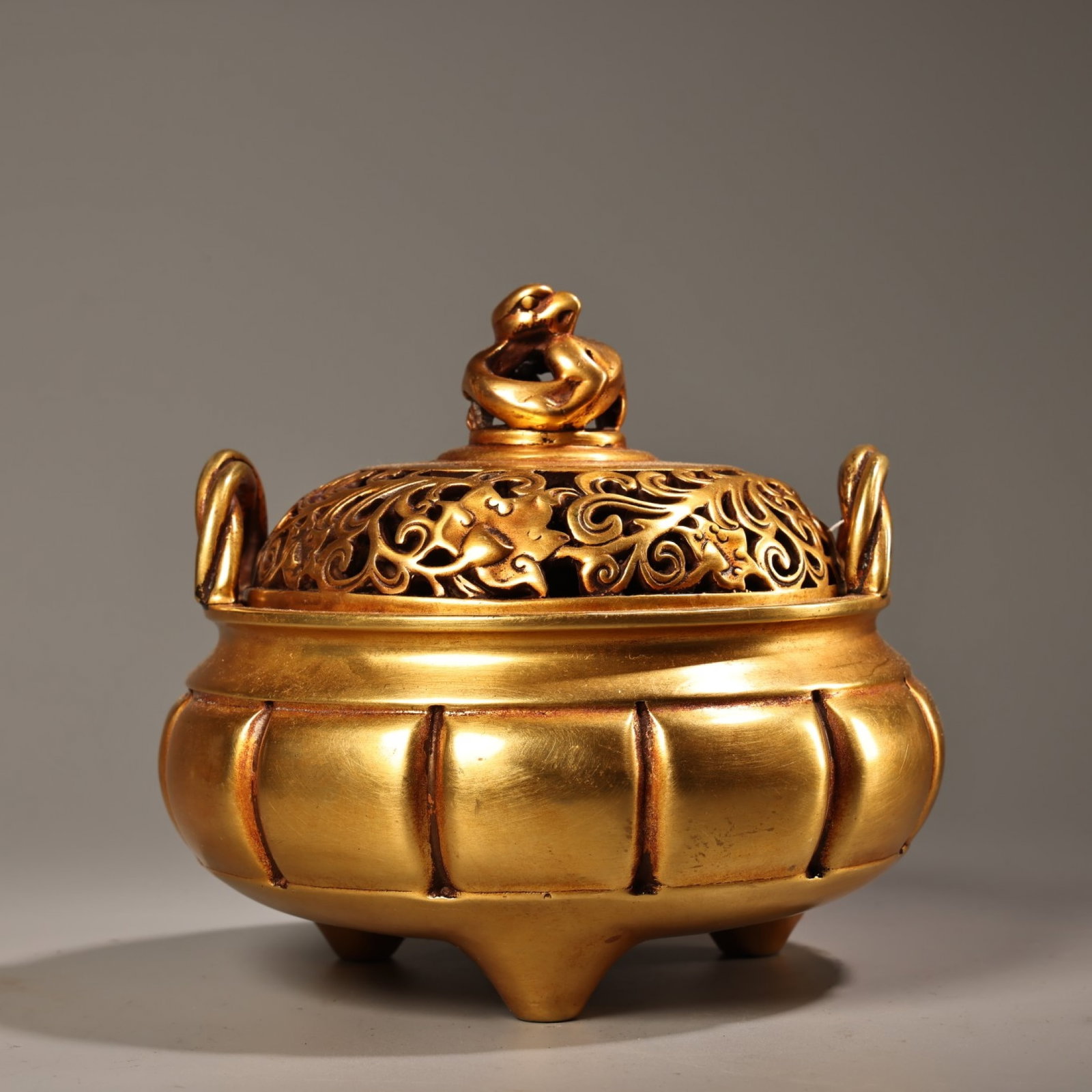 An Exquisite Gilt Bronze Lotus Pattern Double-Ears and Tripod Censer (1 of 12)