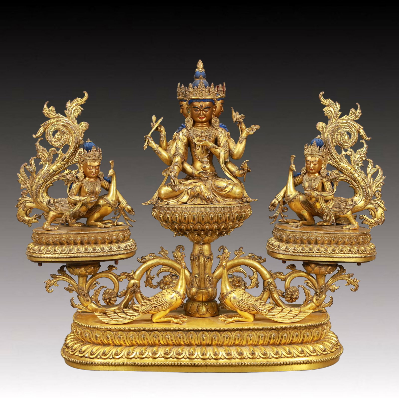 A Set of Solemn Gilt Bronze Statue of Bodhisattva: A Set of Solemn Gilt Bronze Statue of Bodhisattva