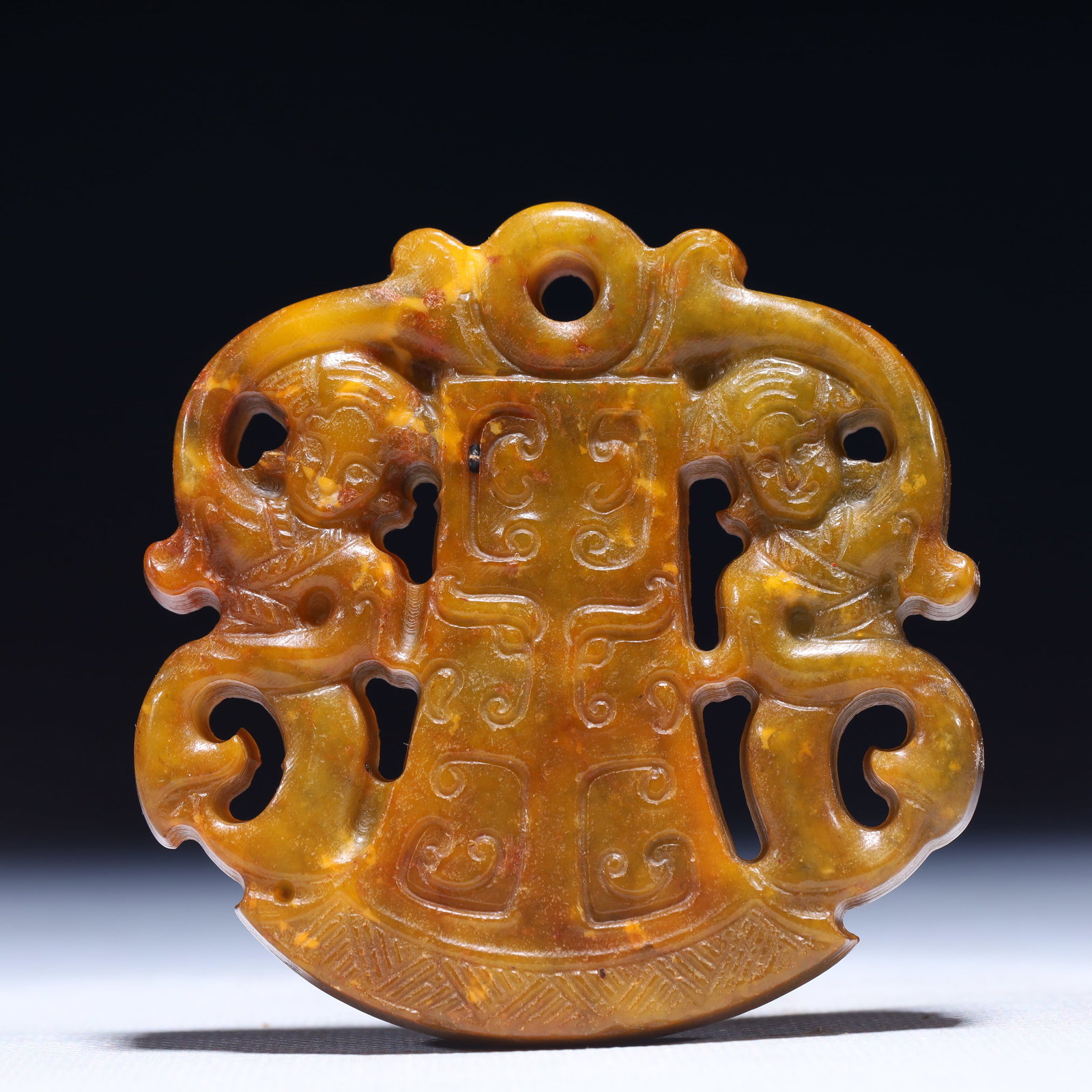 An Exquisite Archaic Jade Figure Pattern Pendant: An Exquisite Archaic Jade Figure Pattern Pendant