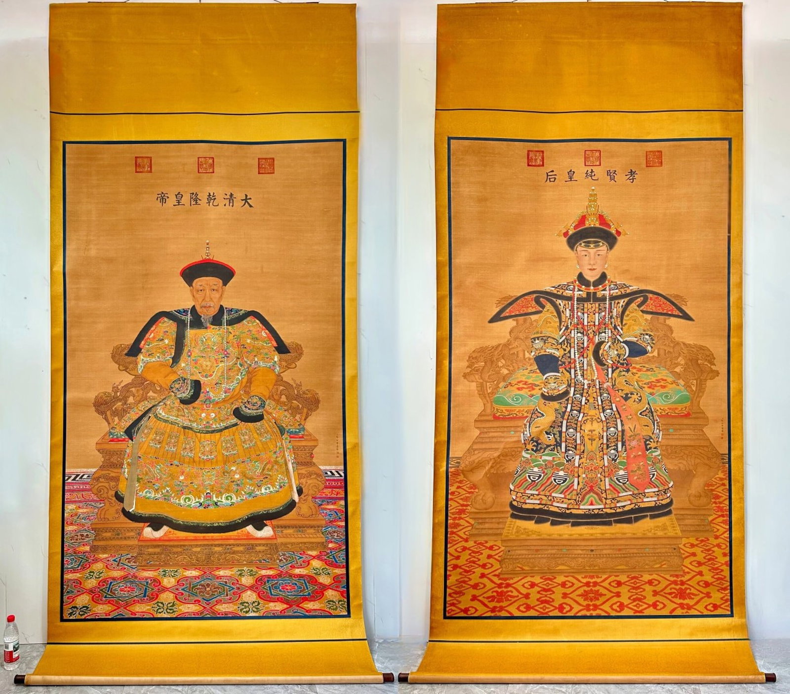 A Set of Chinese Vertical Scroll Ink Painting of Figure on Silk: A Set of Chinese Vertical Scroll Ink Painting of Figure on Silk