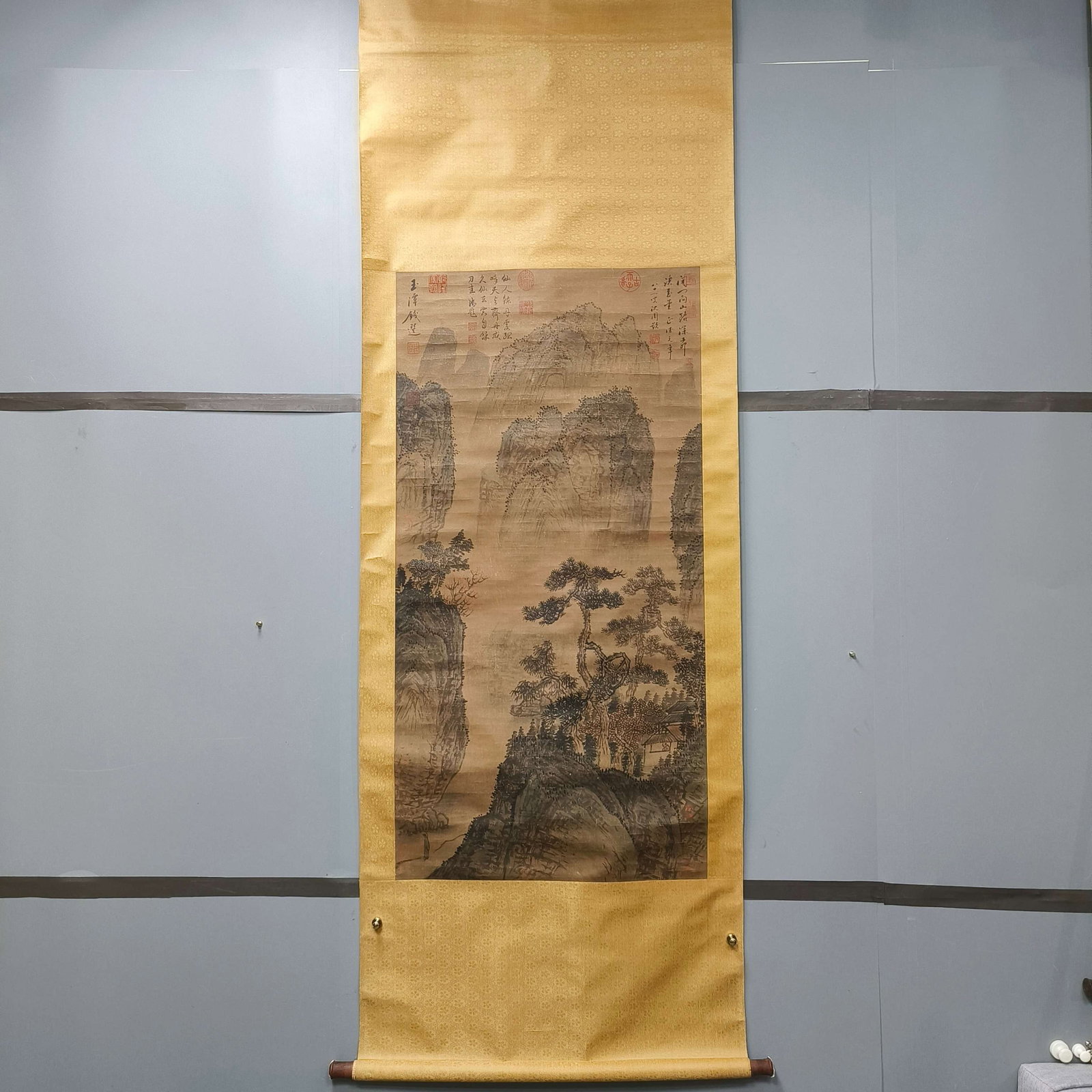 A Chinese Vertical Scroll Ink Painting of Landscape on Paper: A Chinese Vertical Scroll Ink Painting of Landscape on Paper