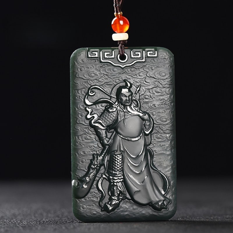 An Exquisite Cyan jade Statue of Guangong Pendant: An Exquisite Cyan jade Statue of Guangong Pendant