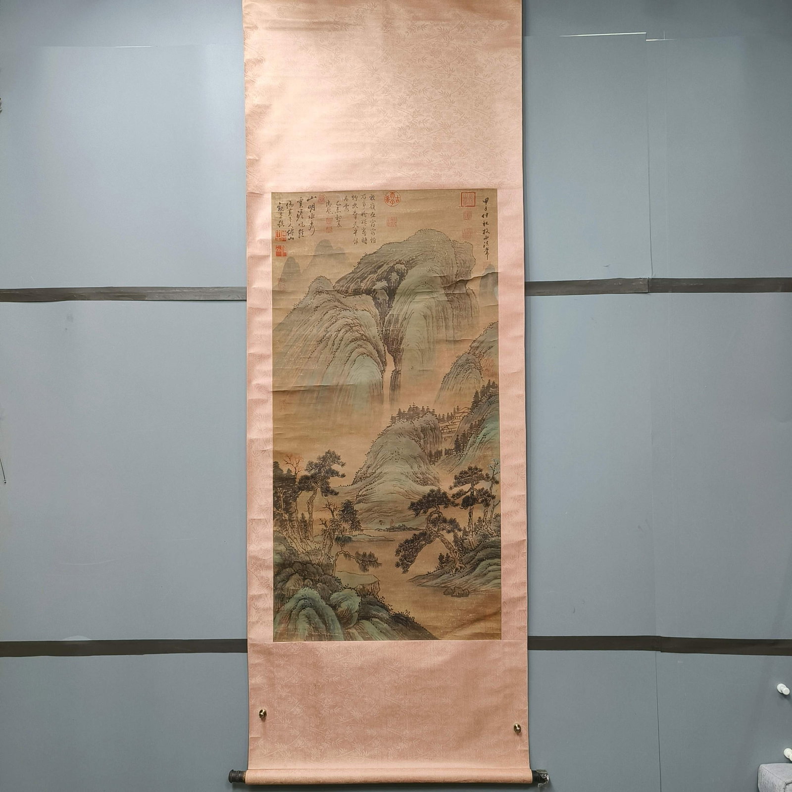 A Chinese Vertical Scroll Ink Painting of Landscape on Paper: A Chinese Vertical Scroll Ink Painting of Landscape on Paper