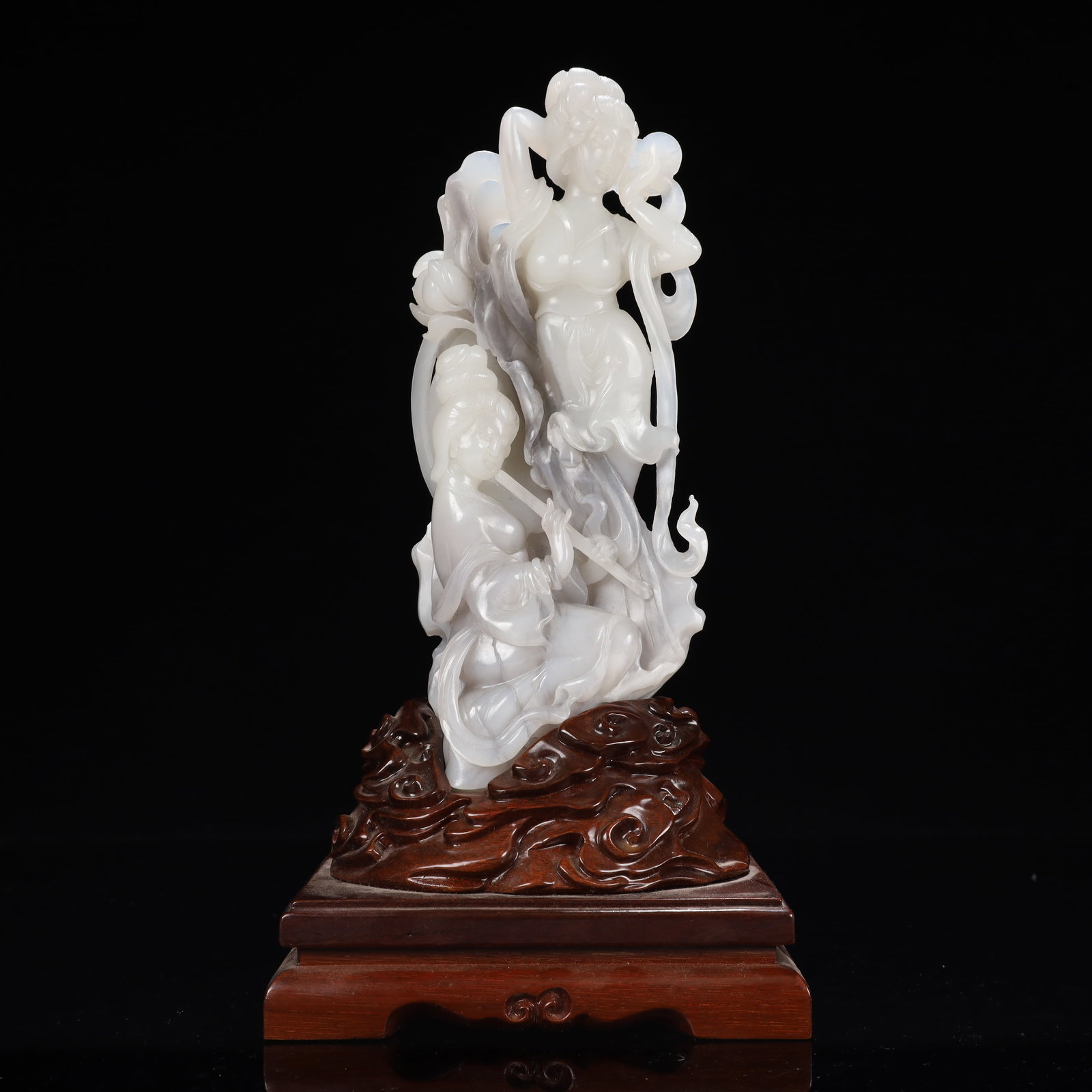 An Exquisite White Jade Figure Ornament,With Base: An Exquisite White Jade Figure Ornament,With Base