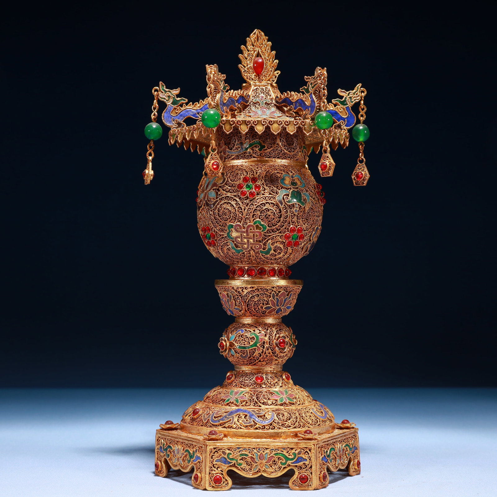 An Exquisite Filigree and Gilding Eight Treasures Pattern Ornament,Inlaid Gems
