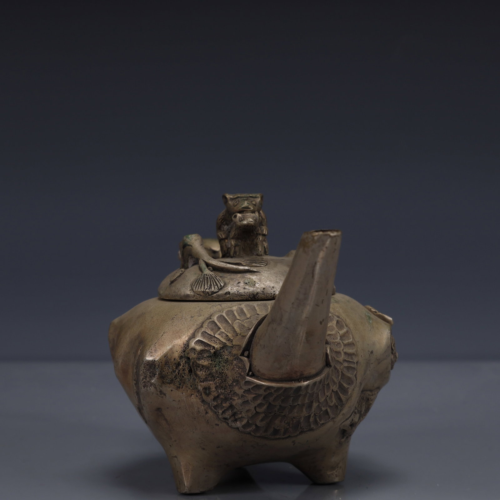 An Exquisite Silver-Plated Bronze Mouse Pattern Ewer - 5