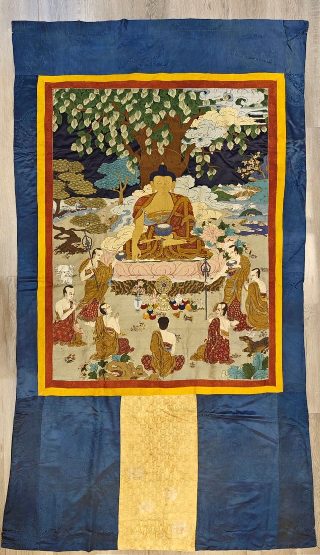 Brocade Sakyamuni thangka: Brocade Sakyamuni thangka