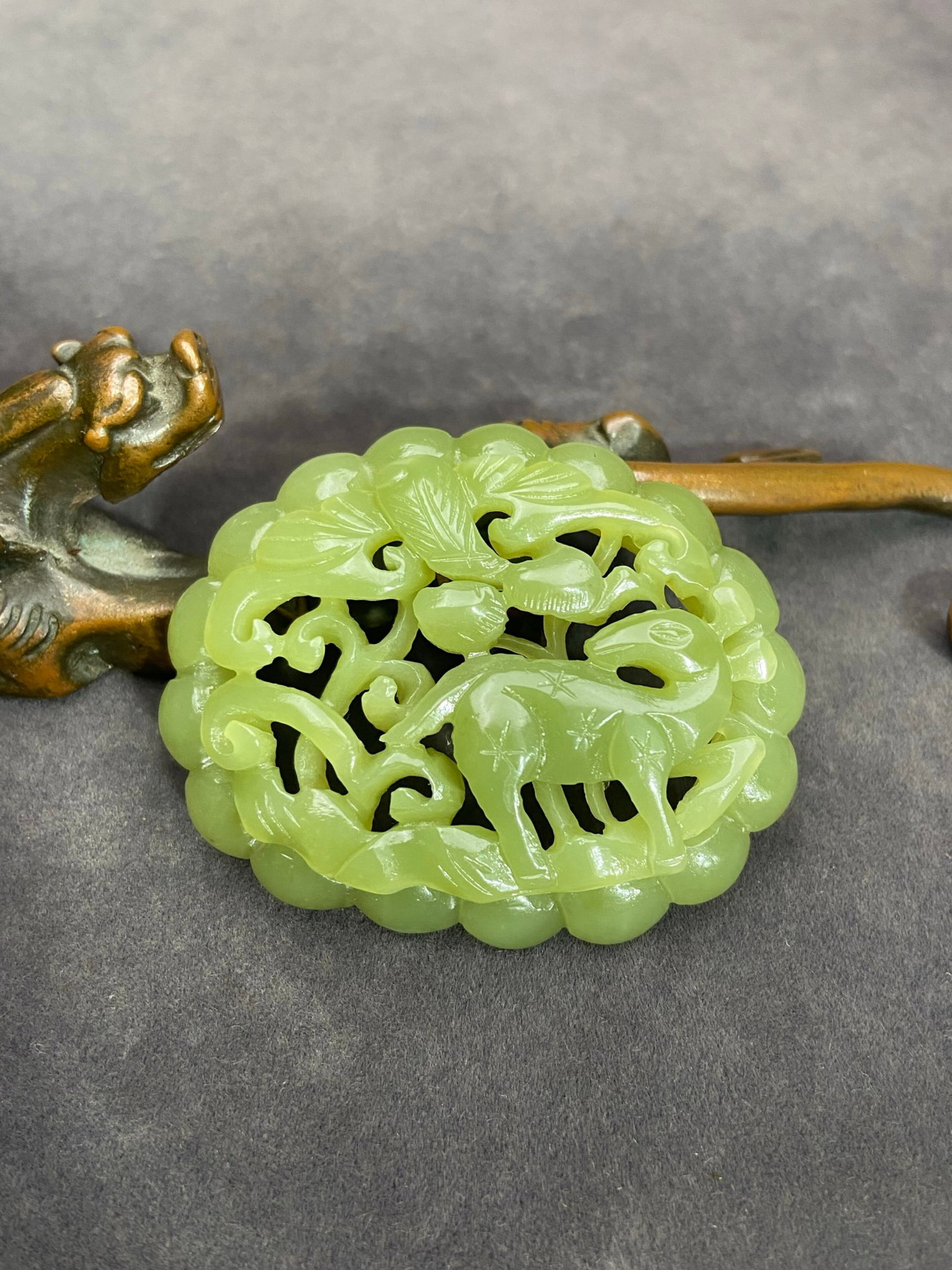 An Exquisite Yellow Jade Hollow Deer Pattern Pendant: An Exquisite Yellow Jade Hollow Deer Pattern Pendant