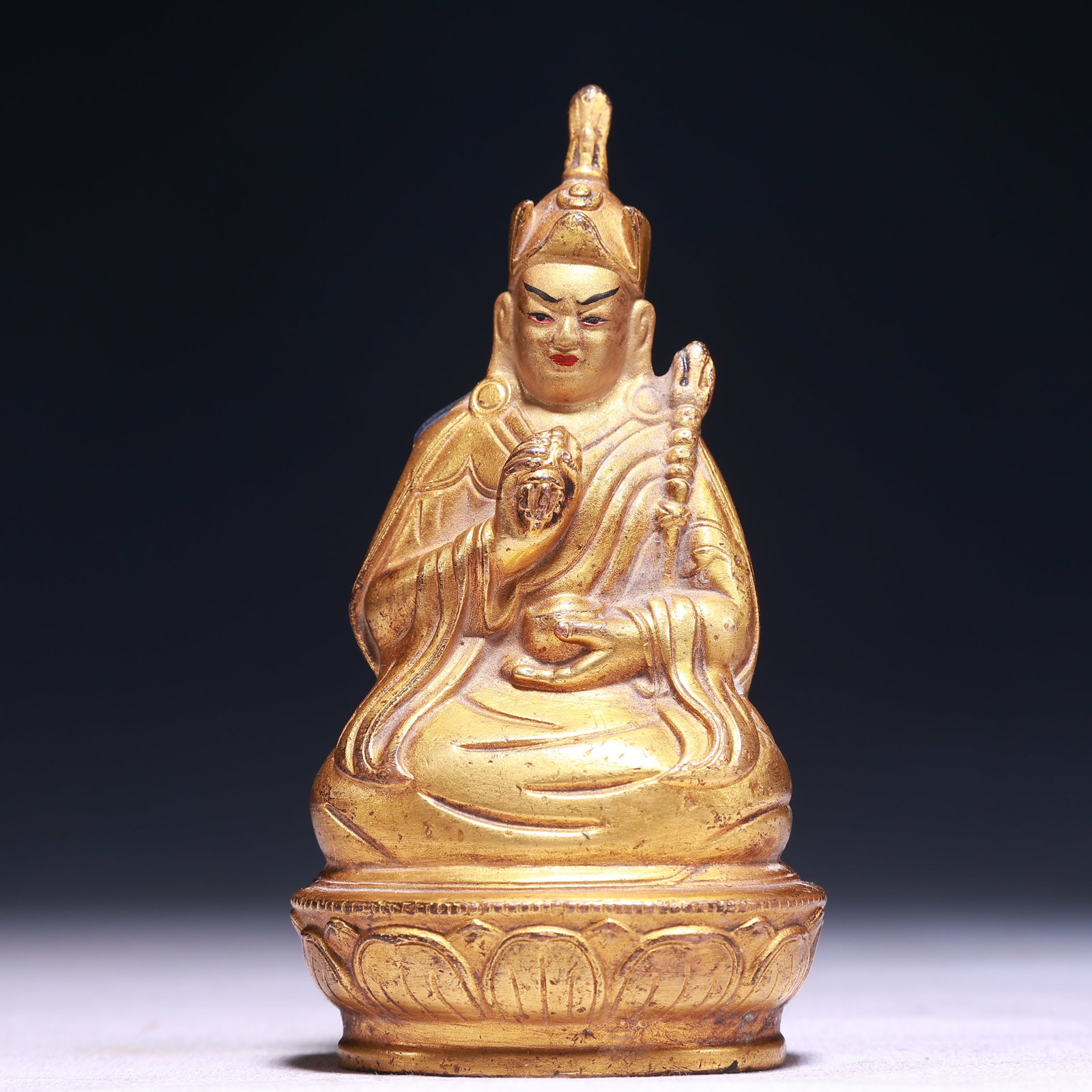 A Solemn Gilt Bronze Statue of Padma Sambhava