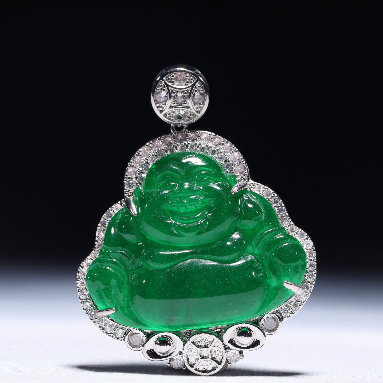 An Exquisite Statue of Maitreya Buddha Pendant,Inlaid Gems: An Exquisite Statue of Maitreya Buddha Pendant,Inlaid Gems