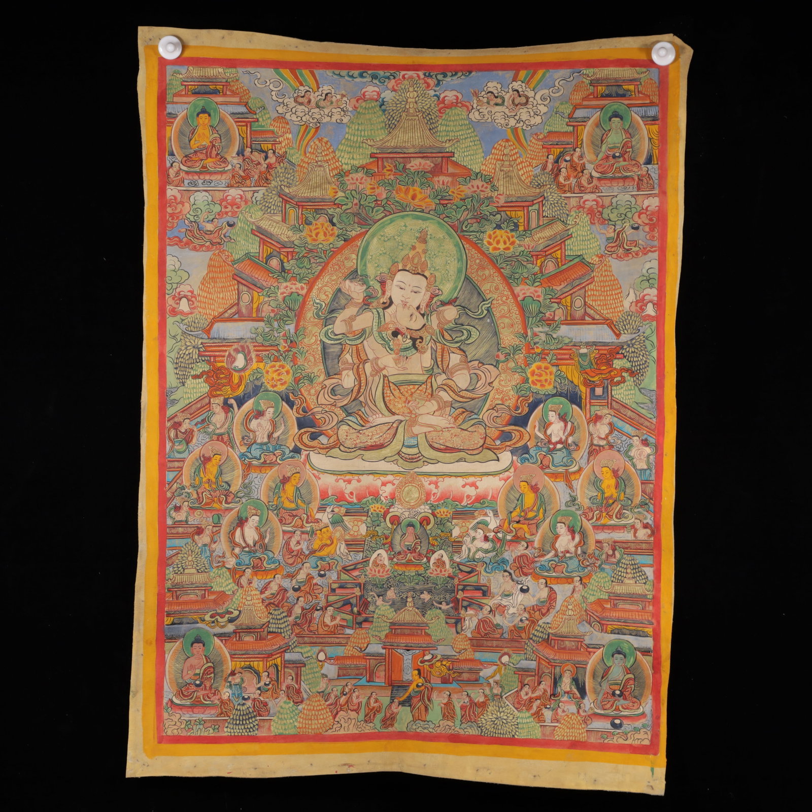 A Rare Cowhide Painted Color Statue of Chakrasamvara Tangka: A Rare Cowhide Painted Color Statue of Chakrasamvara Tangka