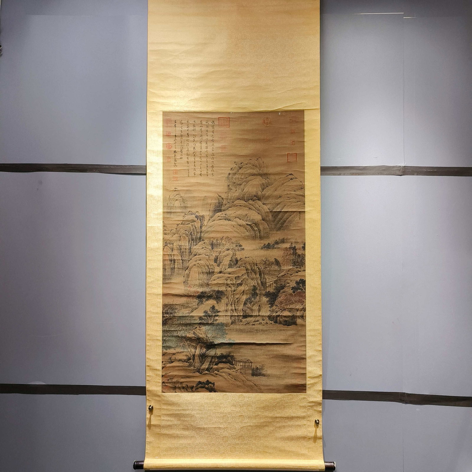 A Chinese Vertical Scroll Ink Painting of Landscape on Paper: A Chinese Vertical Scroll Ink Painting of Landscape on Paper