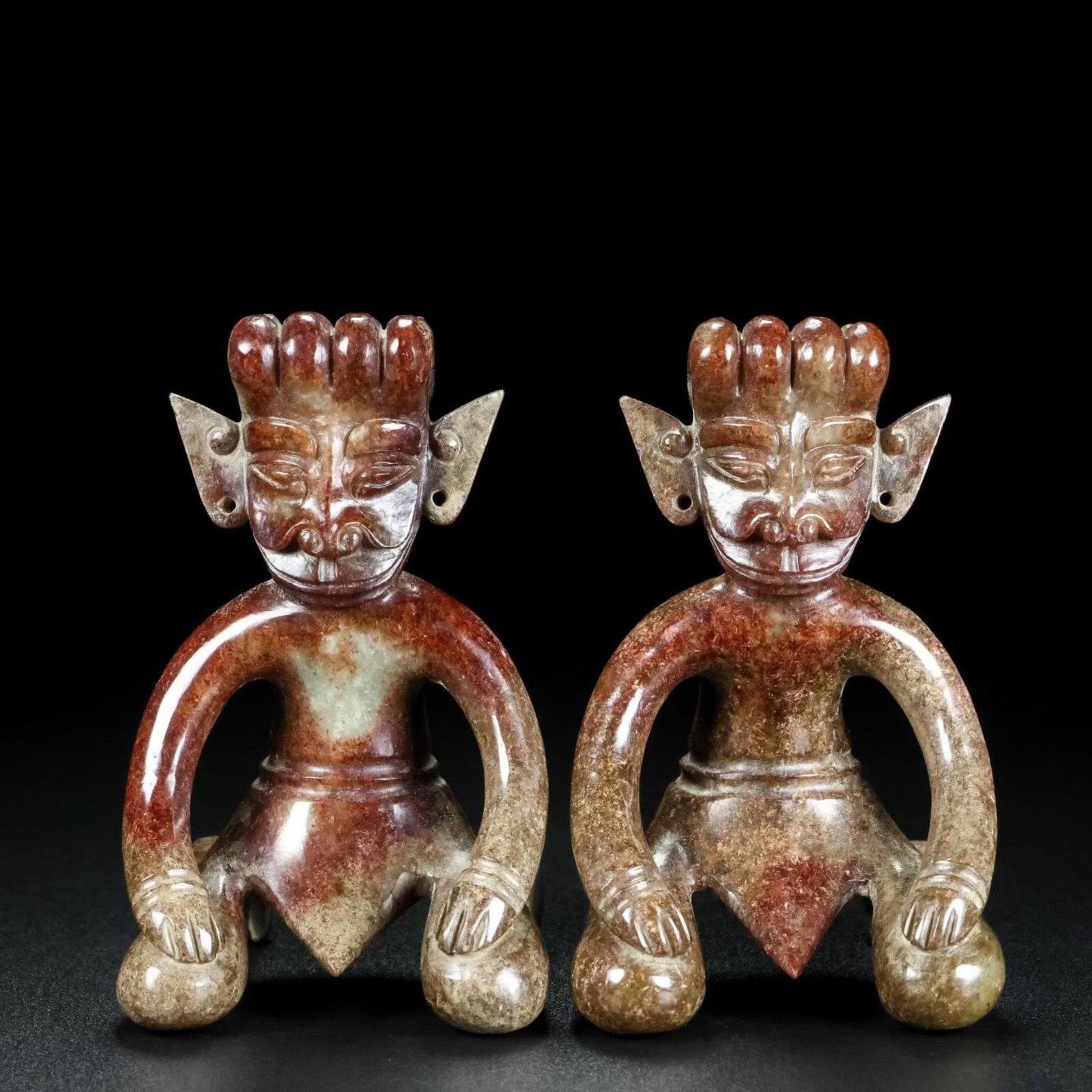 A Pair of Exquisite Archaic Jade Figure Ornaments: A Pair of Exquisite Archaic Jade Figure Ornaments
