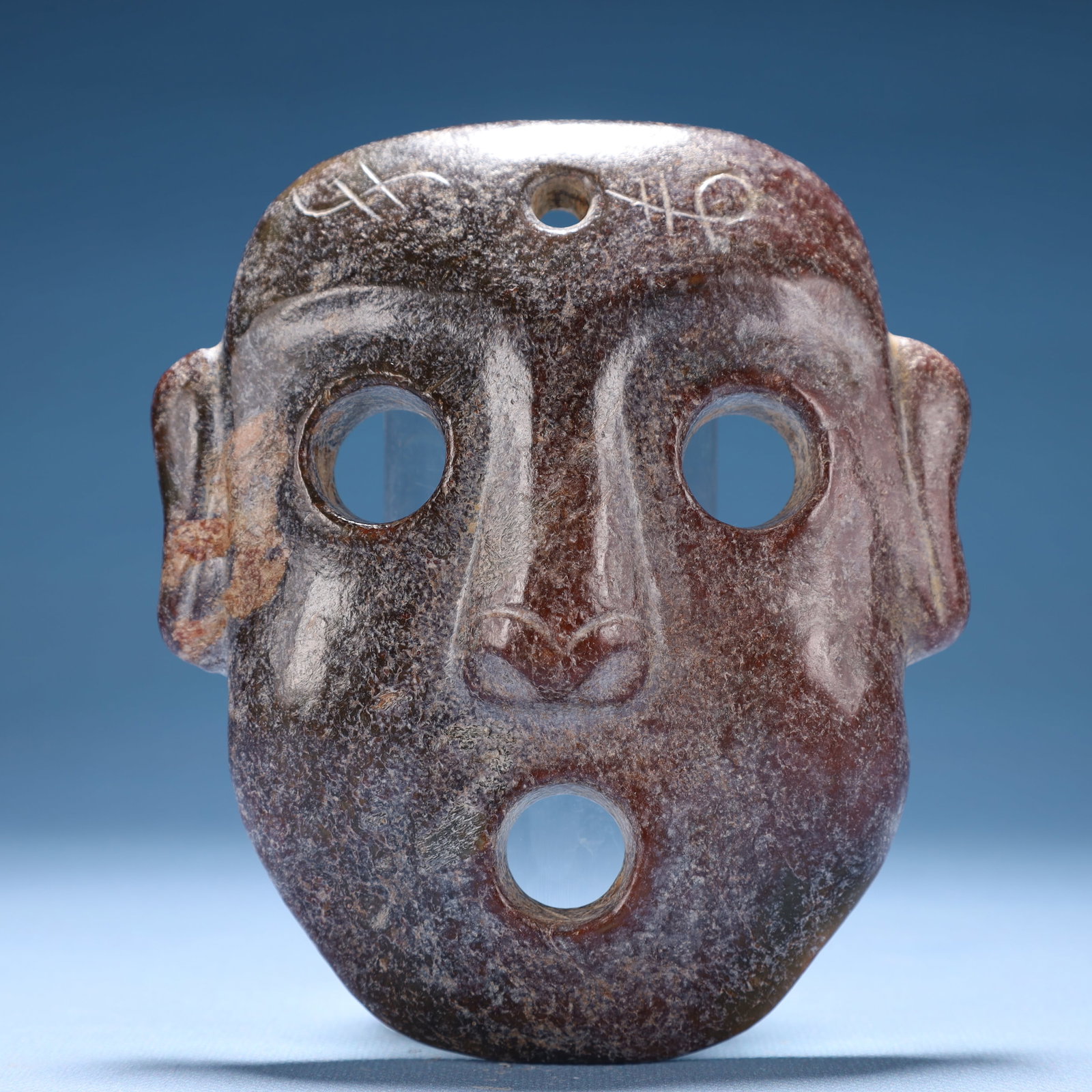 An Archaic Hongshan Culture Yellow Jade Figure-Face Ornament: An Archaic Hongshan Culture Yellow Jade Figure-Face Ornament