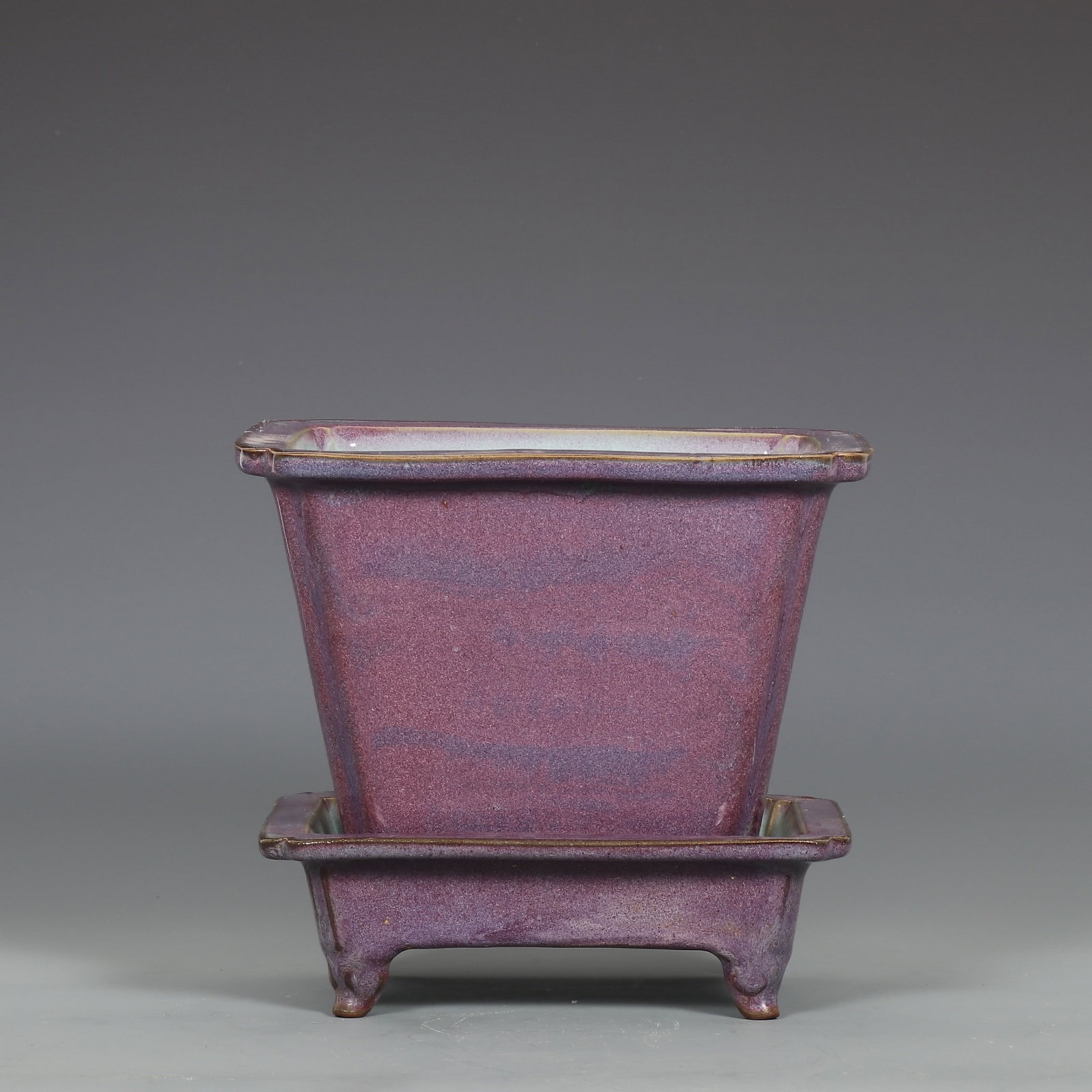 An Exquisite Jun yao Purple Glazed Flowerpot,with Base: An Exquisite Jun yao Purple Glazed Flowerpot,with Base