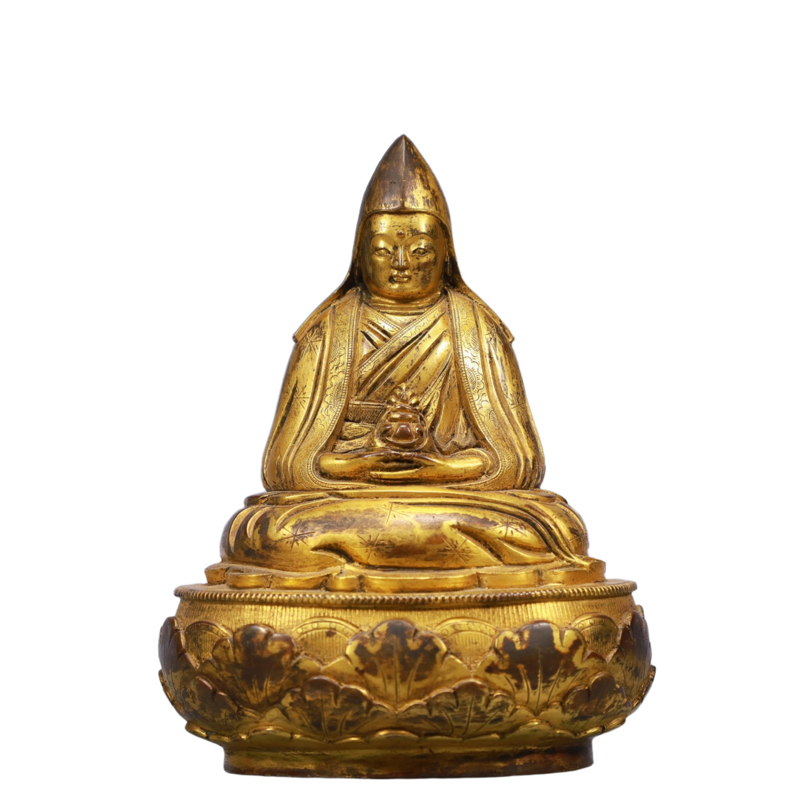 A Solemn Gilt Bronze Statue of Tsongkhapa: A Solemn Gilt Bronze Statue of Tsongkhapa