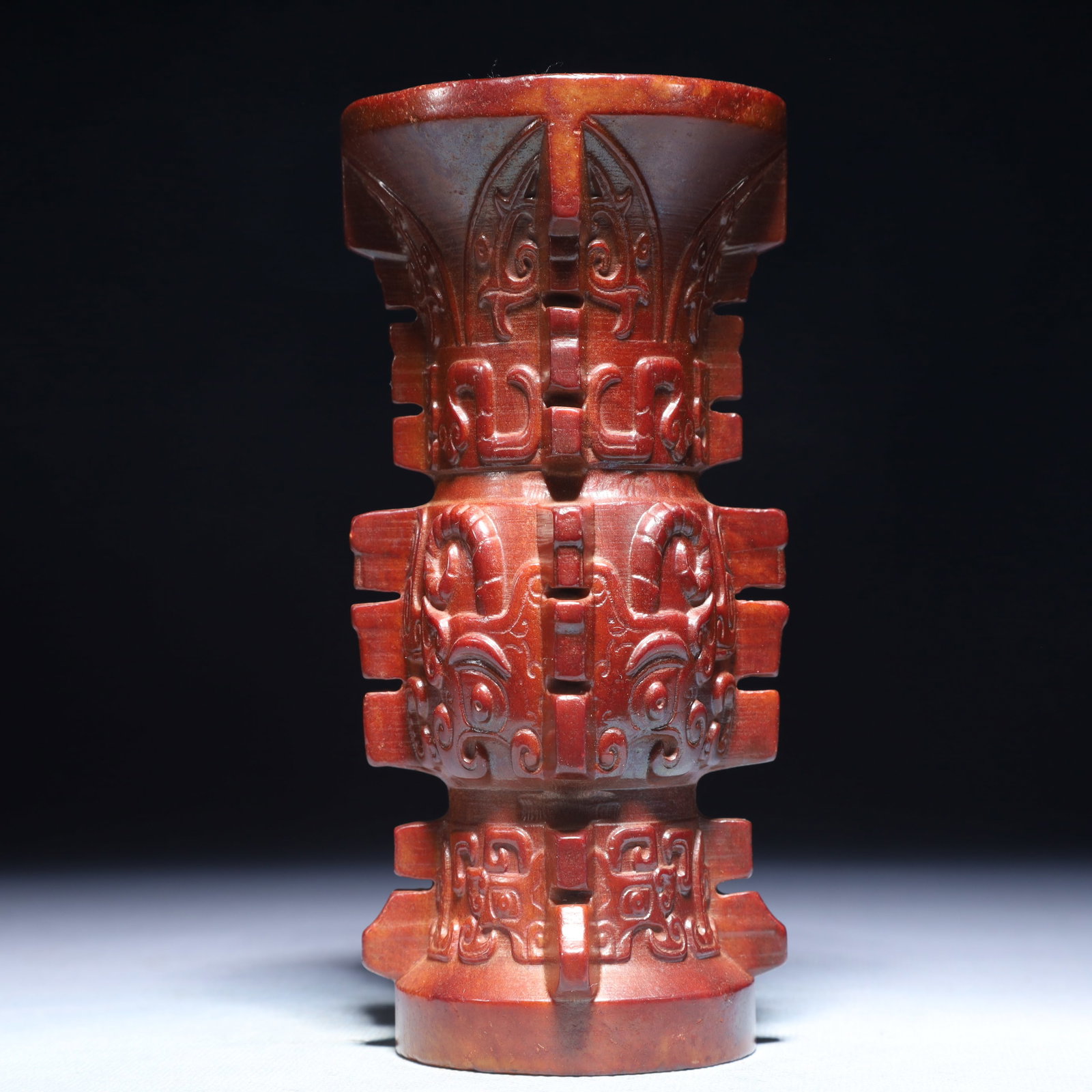 An Exquisite Archaic Jade Beast-Face Pattern Vase (1 of 7)