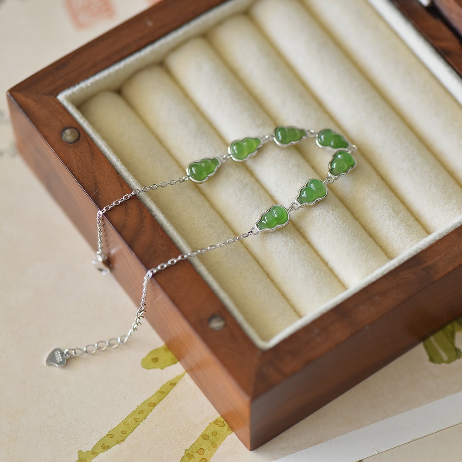 An Exquisite Sterling Silver-Gold Plated Inlaid Jasper Bracelet (1 of 1)