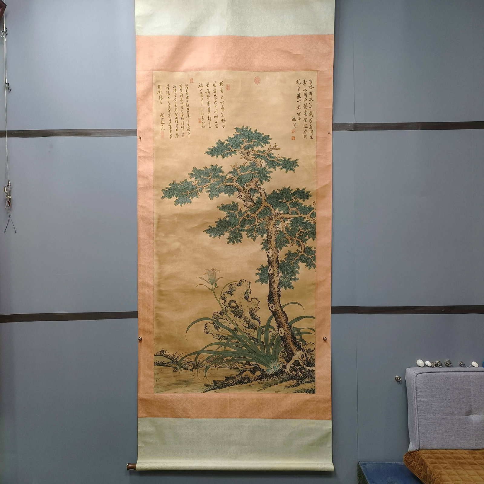 A Chinese Vertical Scroll Ink Painting of Pine on Paper: A Chinese Vertical Scroll Ink Painting of Pine on Paper
