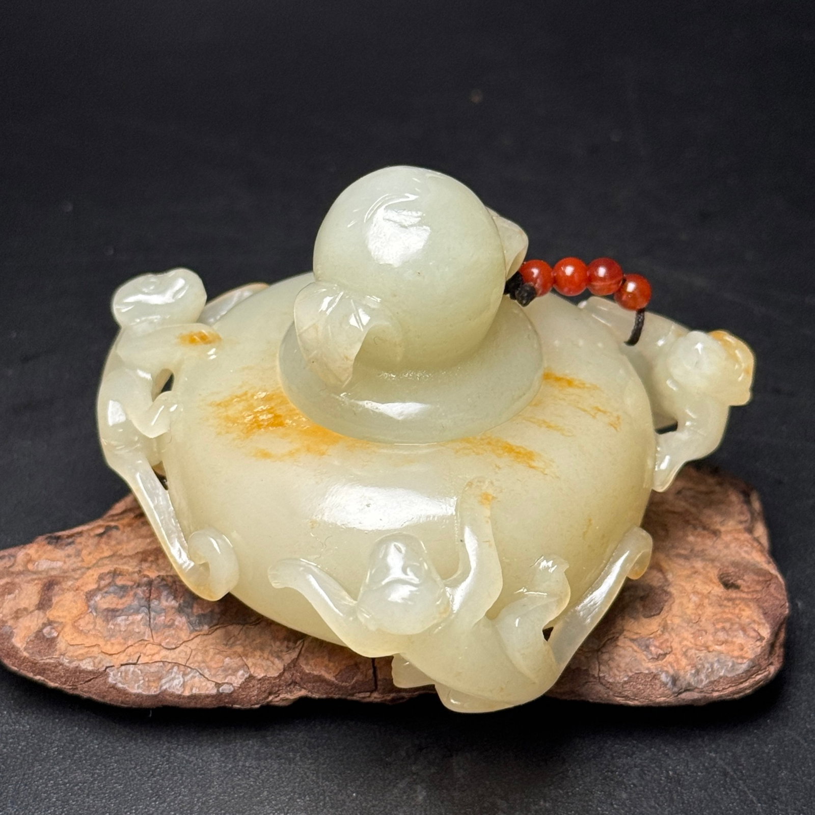 An Exquisite White Jade Monkey Patten Pot (1 of 7)