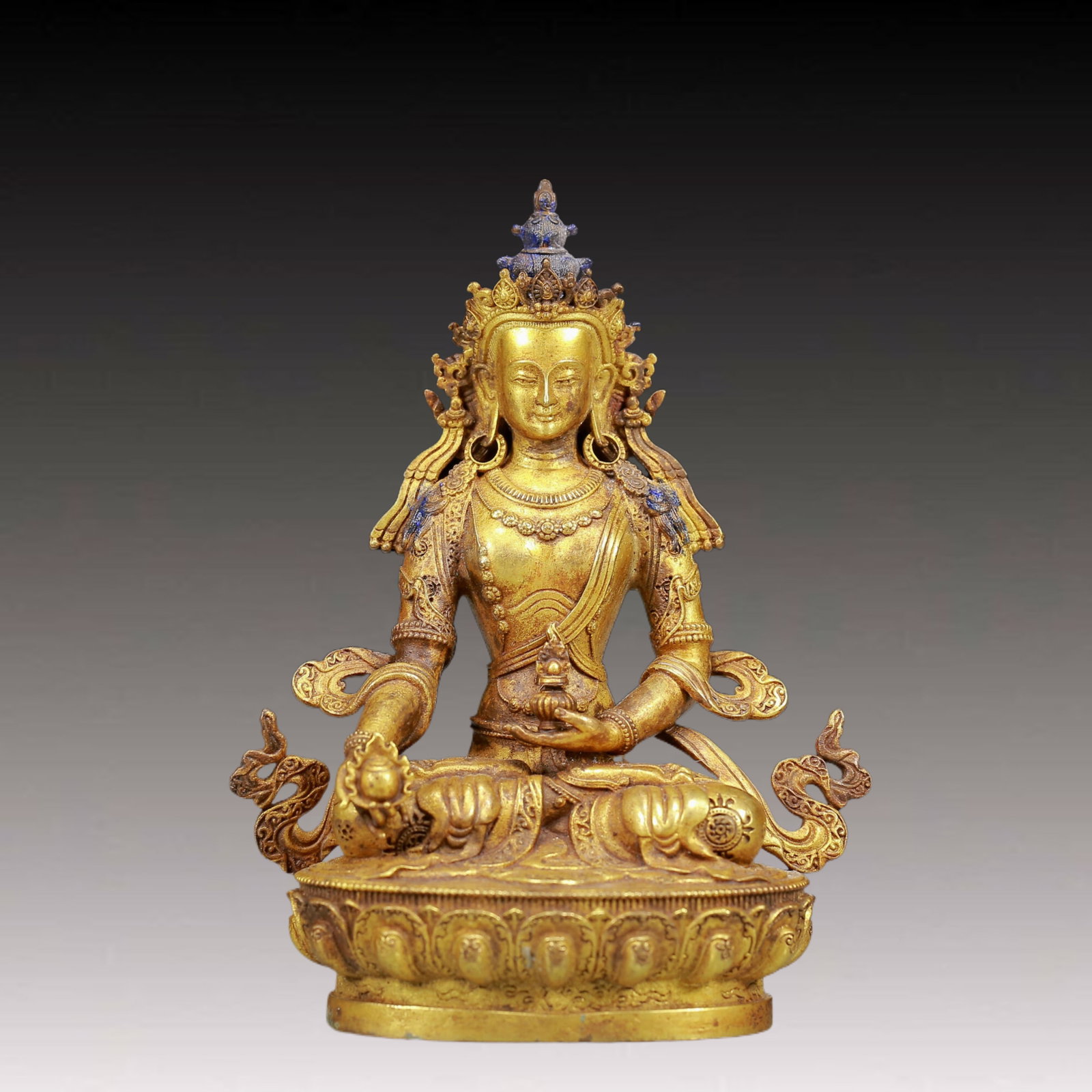 A Solemn Gilt Bronze Statue of Kshitigarbha Bodhisattva: A Solemn Gilt Bronze Statue of Kshitigarbha Bodhisattva