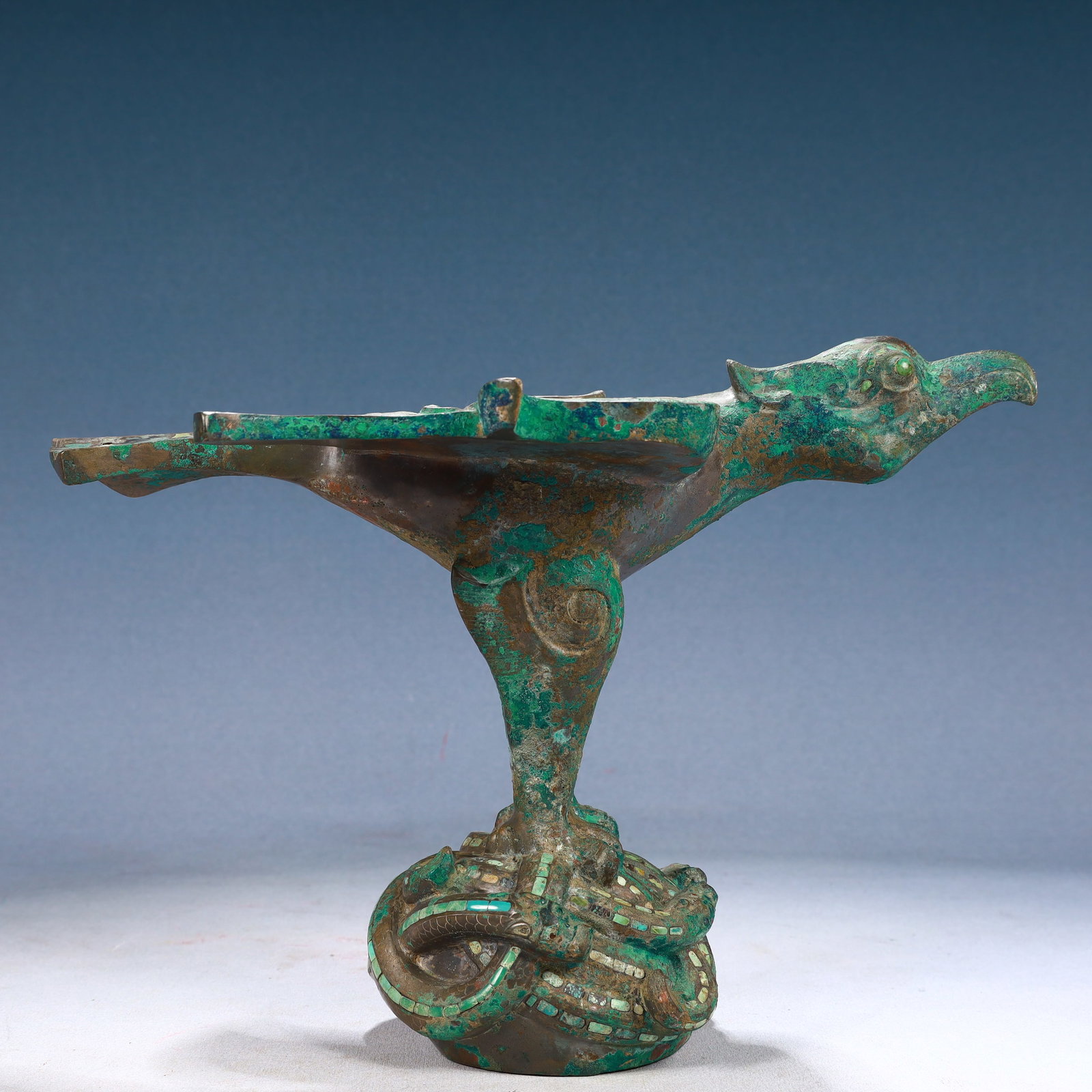 An Archaic Bronze Bird Ornament,Inlaid Turquoise: An Archaic Bronze Bird Ornament,Inlaid Turquoise