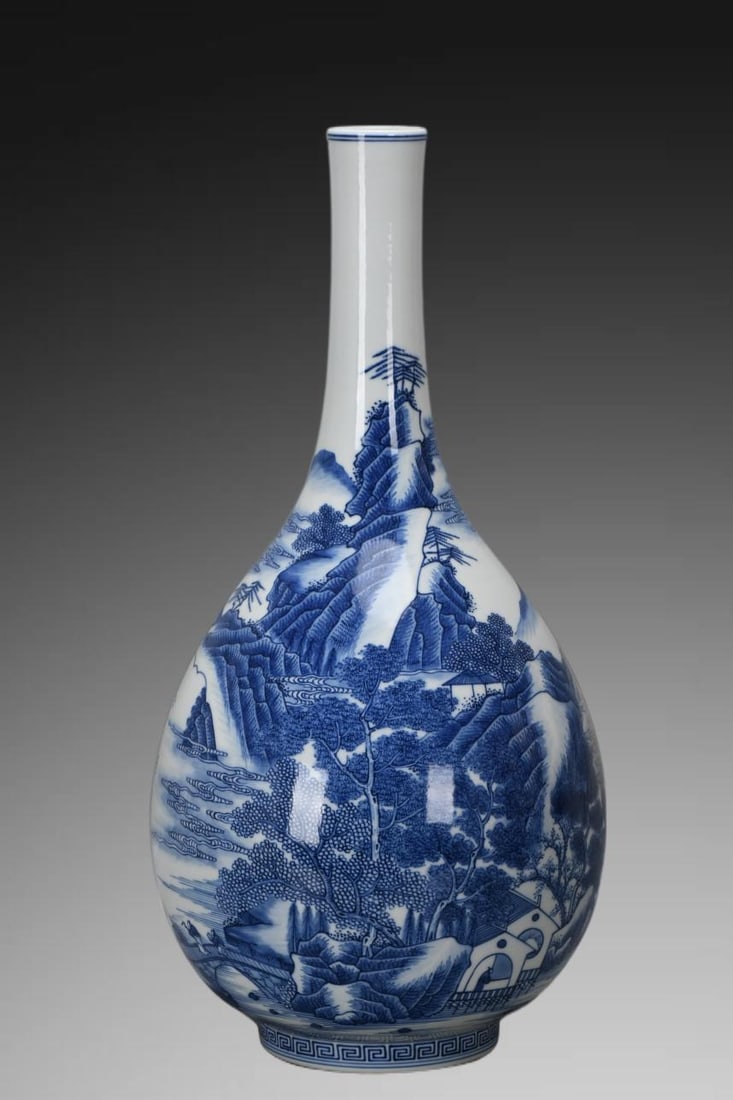 An Exquisite Blue and White Landscape Pattern Vase (1 of 7)