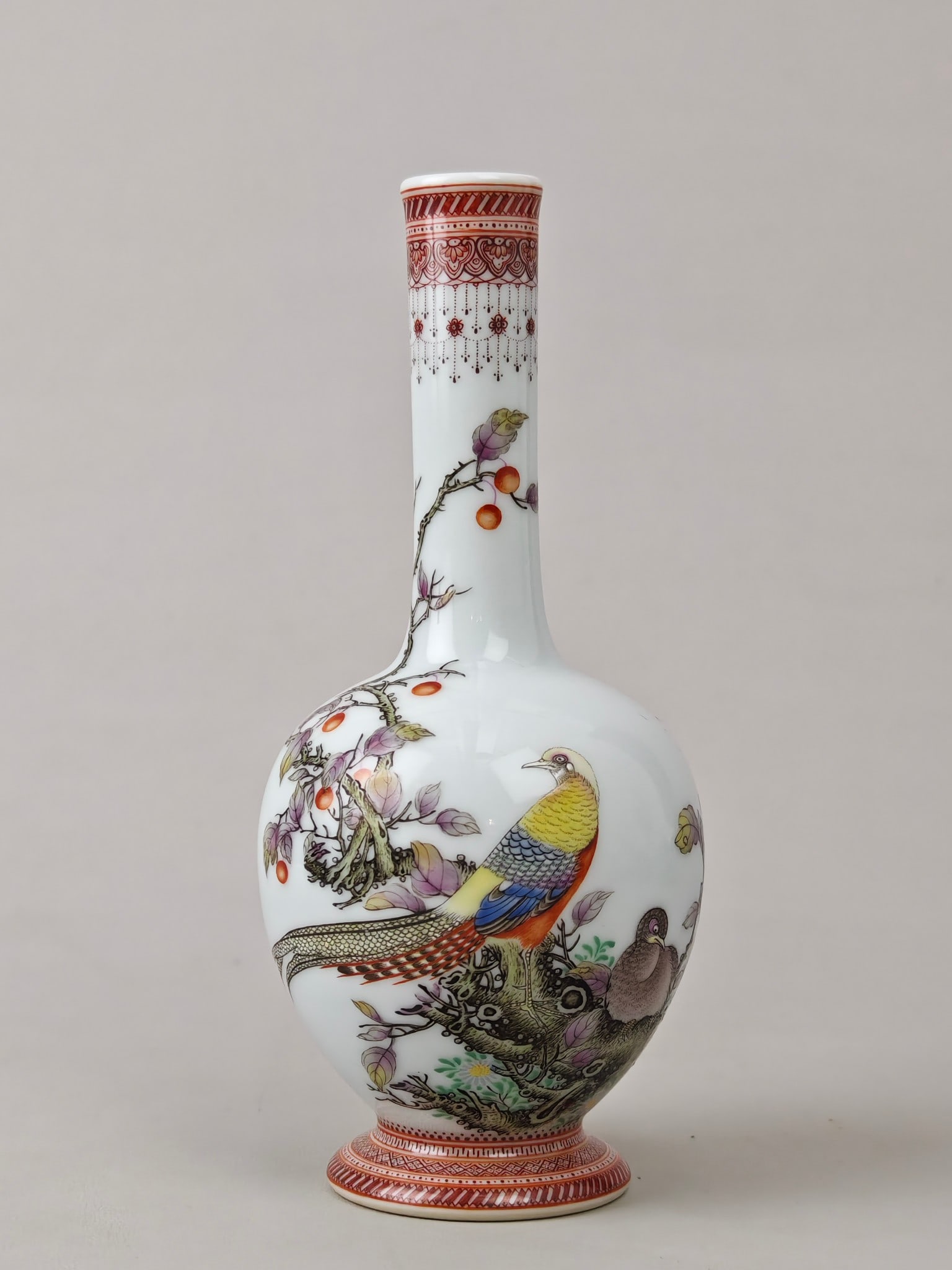 An Exquisite Enamel Flower and Bird Pattern Vase: An Exquisite Enamel Flower and Bird Pattern Vase,Qing Dynasty, China,Yongzheng Four-character Mark,Size:6.9inx3.1in