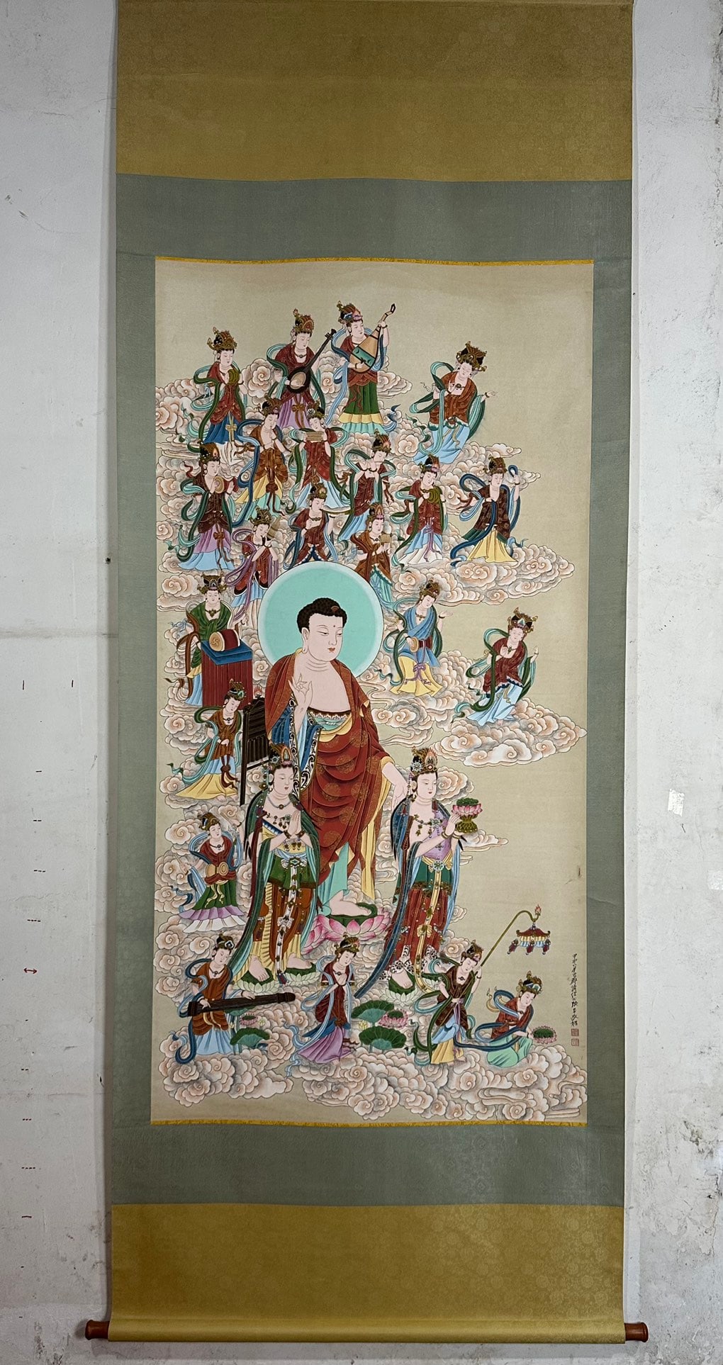 A Chinese Vertical Scroll Ink Painting of Buddha on Paper: A Chinese Vertical Scroll Ink Painting of Buddha on Paper,Modern Time of China,Zhang Daqian,without frame size:68.9inx34.6in