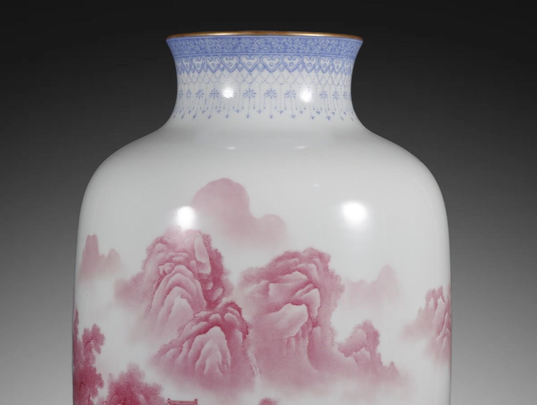 An Exquisite Ruby Red-Glazed Landscape Pattern Vase - 2