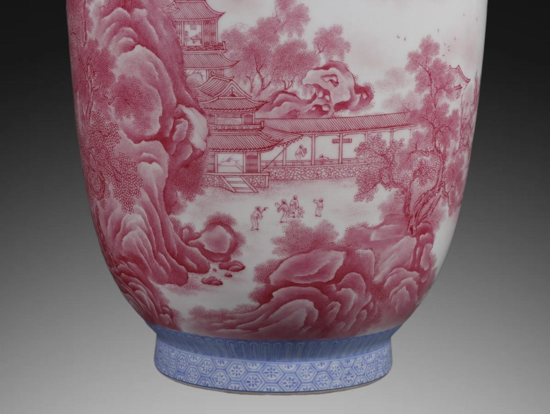 An Exquisite Ruby Red-Glazed Landscape Pattern Vase - 3