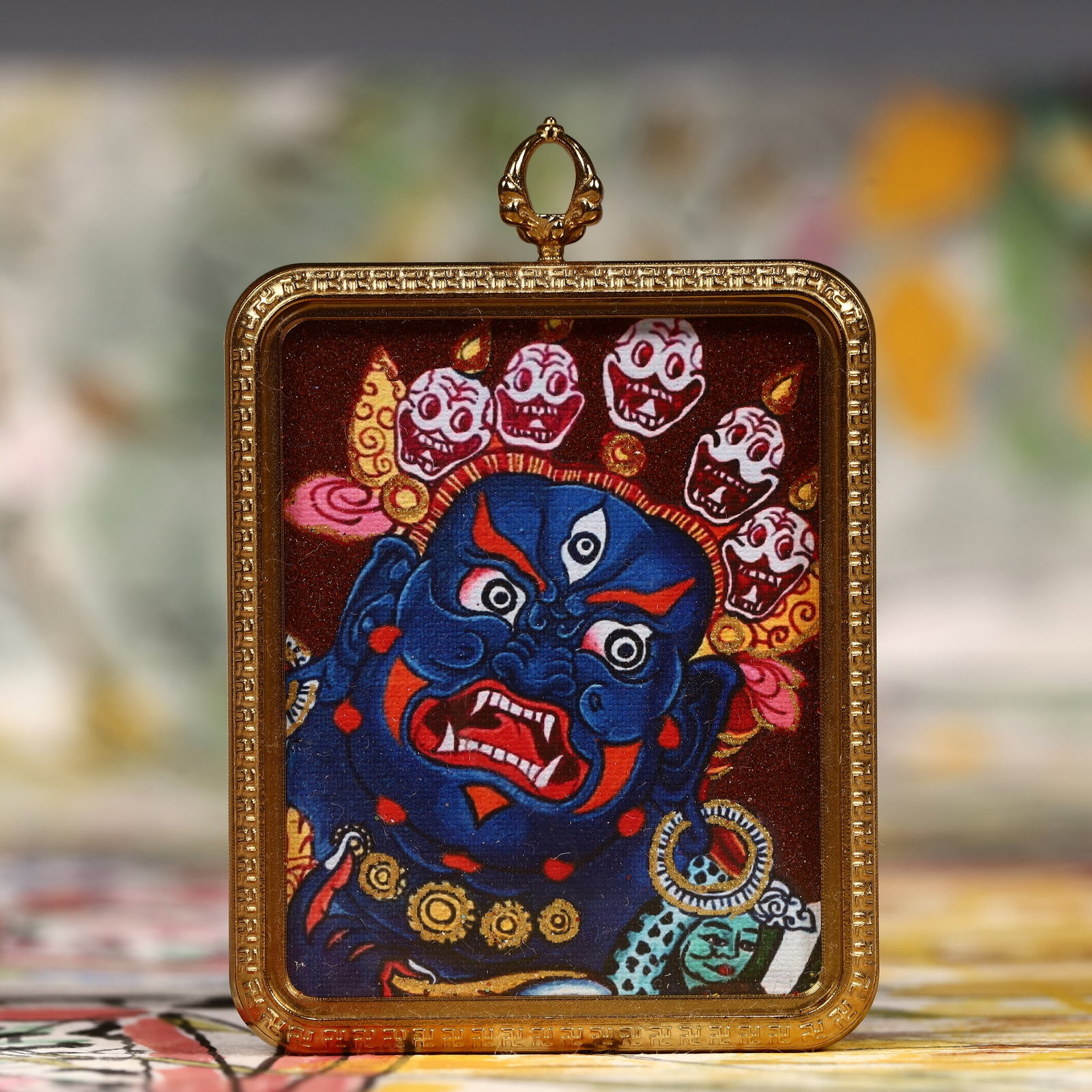 An Exquisite Painted Color Statue of Mammon Tangka: An Exquisite Painted Color Statue of Mammon Tangka,Size:2inx2.8in 彩绘财神像唐卡