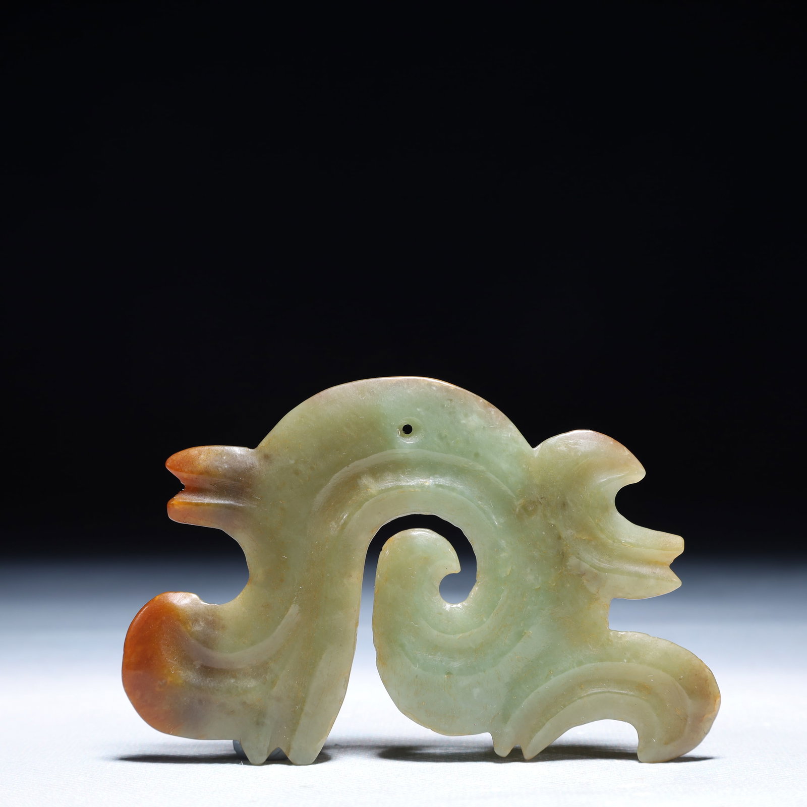 An Archaic Hongshan Culture Greenish Jade Pendant: An Archaic Hongshan Culture Greenish Jade Pendant,Ancient Time,China,Size:3.9inx3in,Weight:50.4g 红山文化青白玉挂件,中国新௾