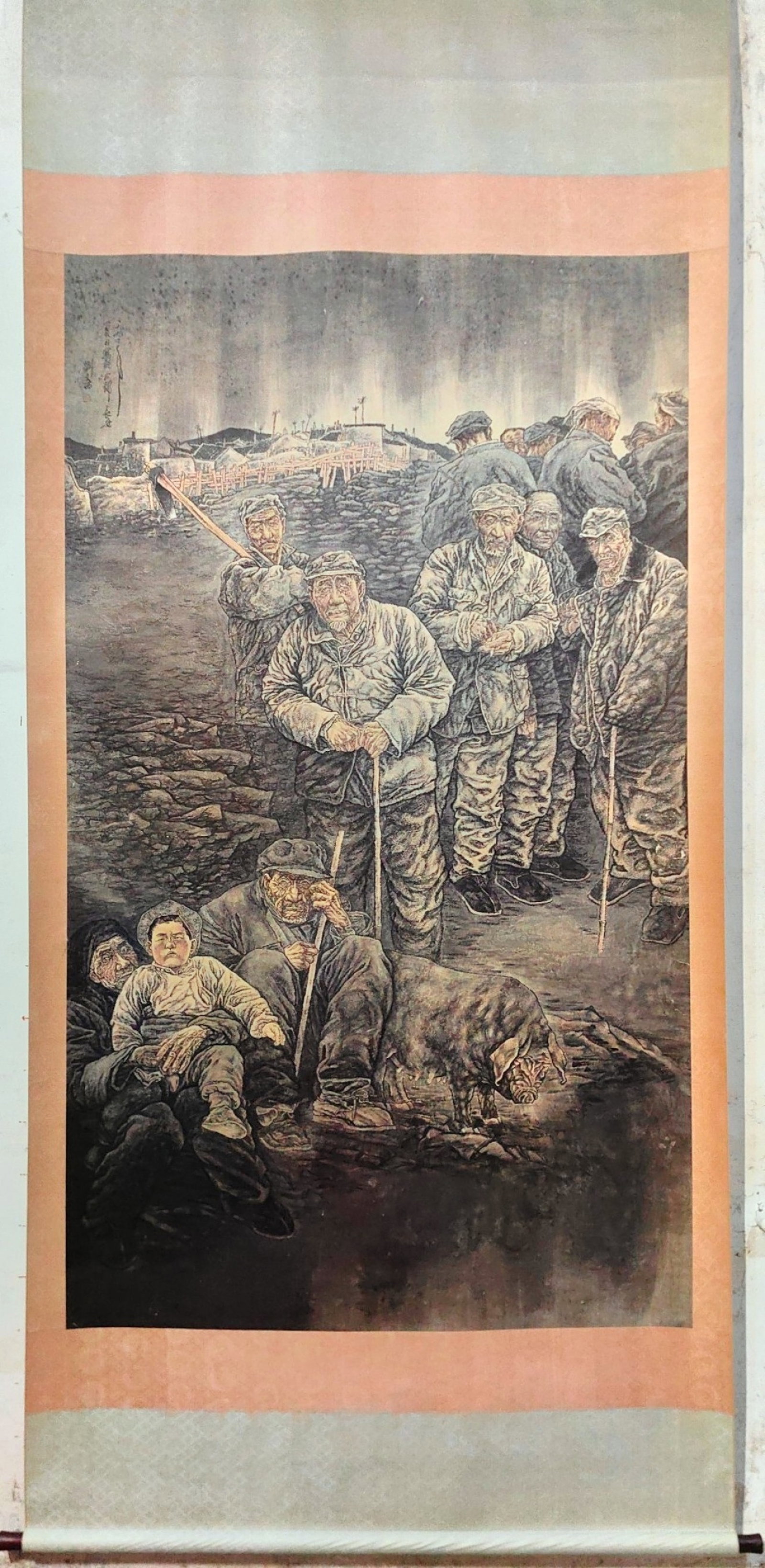 A Chinese Vertical Scroll Ink Painting of Character and Story on Paper: A Chinese Vertical Scroll Ink Painting of Character and Story on Paper,Liu Wenxi,Size:(entirety)119.3inx54.3in,(Without frame)81.9inx47.2in