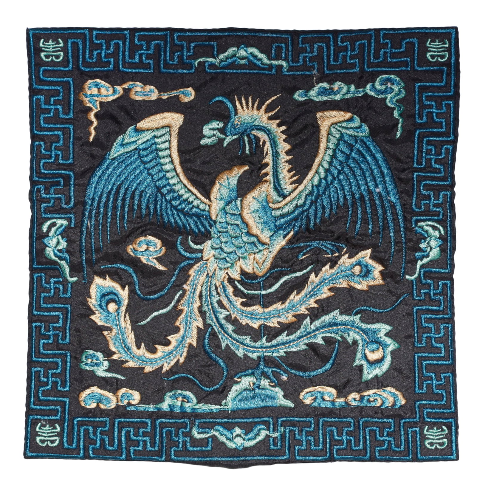An Exquisite Embroidery Phoenix Pattern Civil Official Rank Badges: An Exquisite Embroidery Phoenix Pattern Civil Official Rank Badges,Qing Dynasty,China,Size:10.2inx10.2in 刺绣凤官补,中国清代