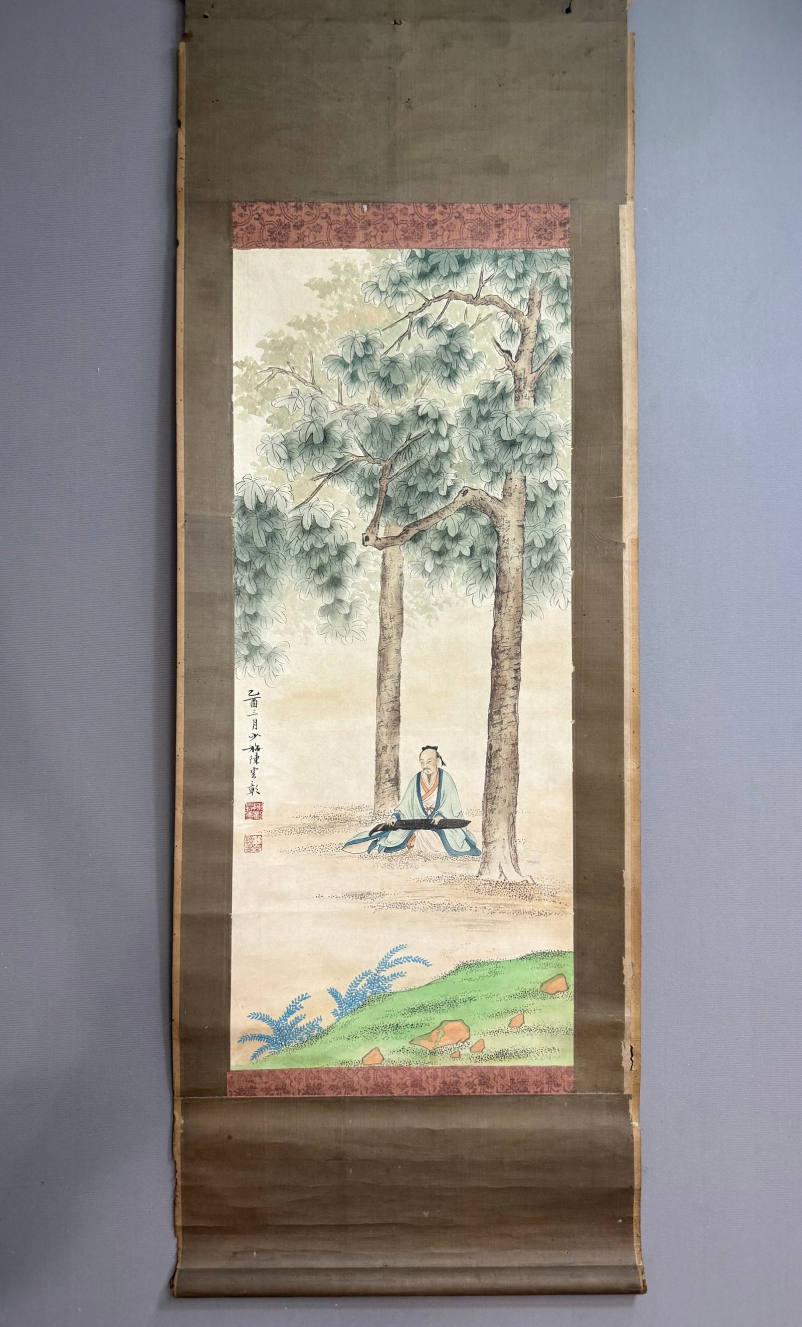 A Chinese Vertical Scroll Ink Painting of Character and Story on Paper: A Chinese Vertical Scroll Ink Painting of Character and Story on Paper,Chen Shaomei,Size:31.9inx13.4in