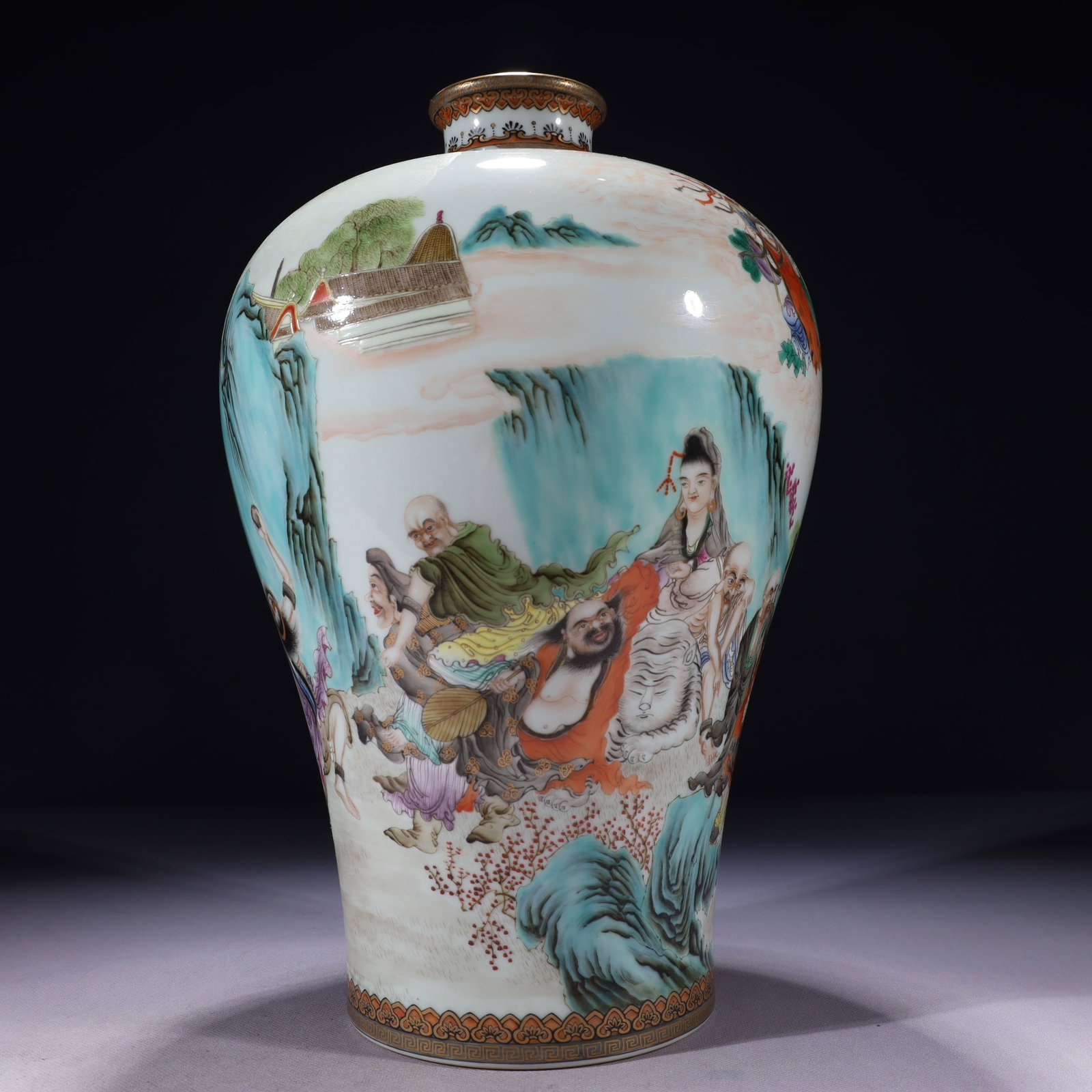 An Exquisite Famille-Rose Painted Gold Character and Story Pattern Vase: An Exquisite Famille-Rose Painted Gold Character and Story Pattern Vase,Qing Dynasty,China,Yongzheng Six-character Mark,Size:8.7inx15in,Weight:4100g