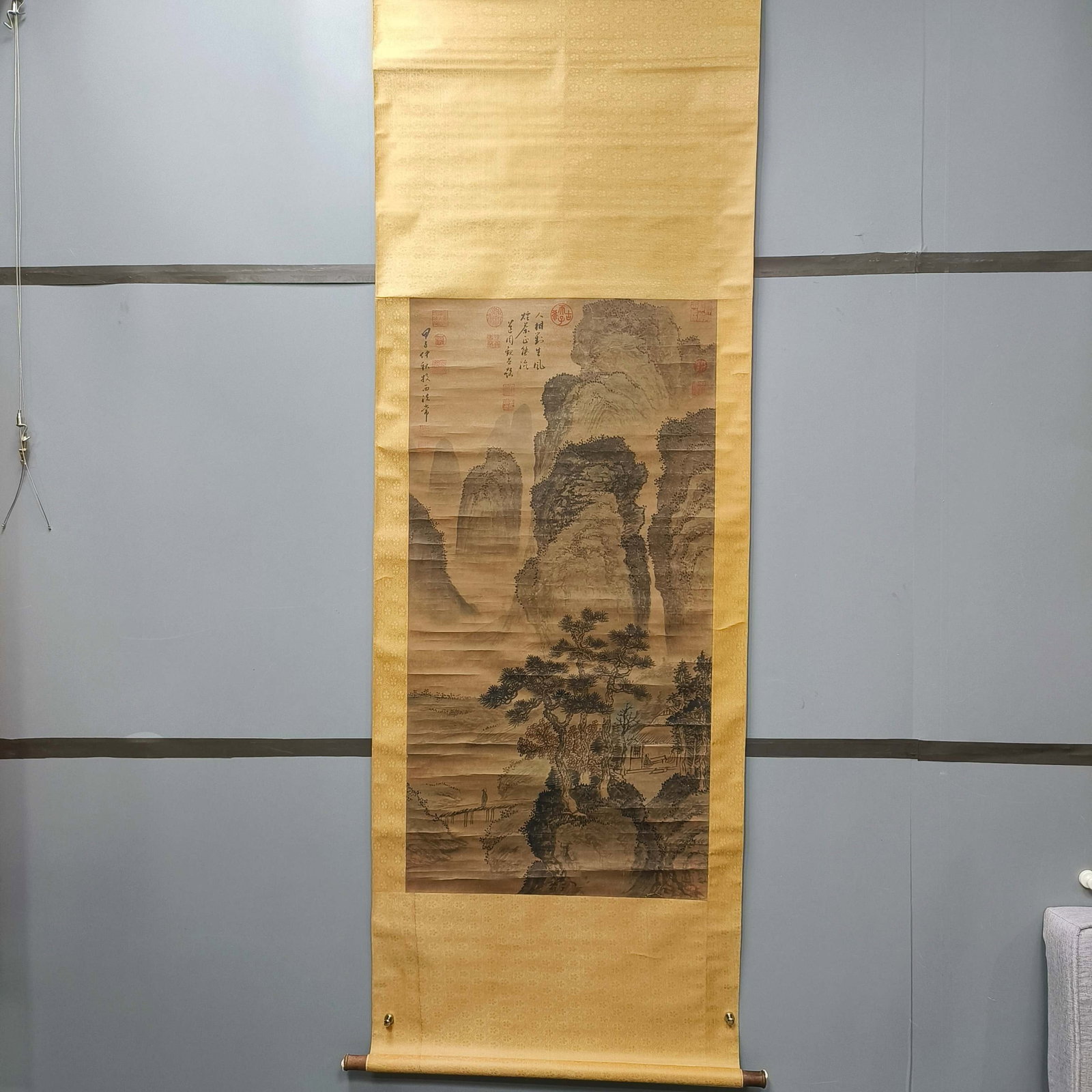 A Chinese Vertical Scroll Ink Painting of Landscape on Paper: A Chinese Vertical Scroll Ink Painting of Landscape on Paper,Fa Chang,Size:49.6inx25.2in 一幅中国水墨山水画立轴,法常