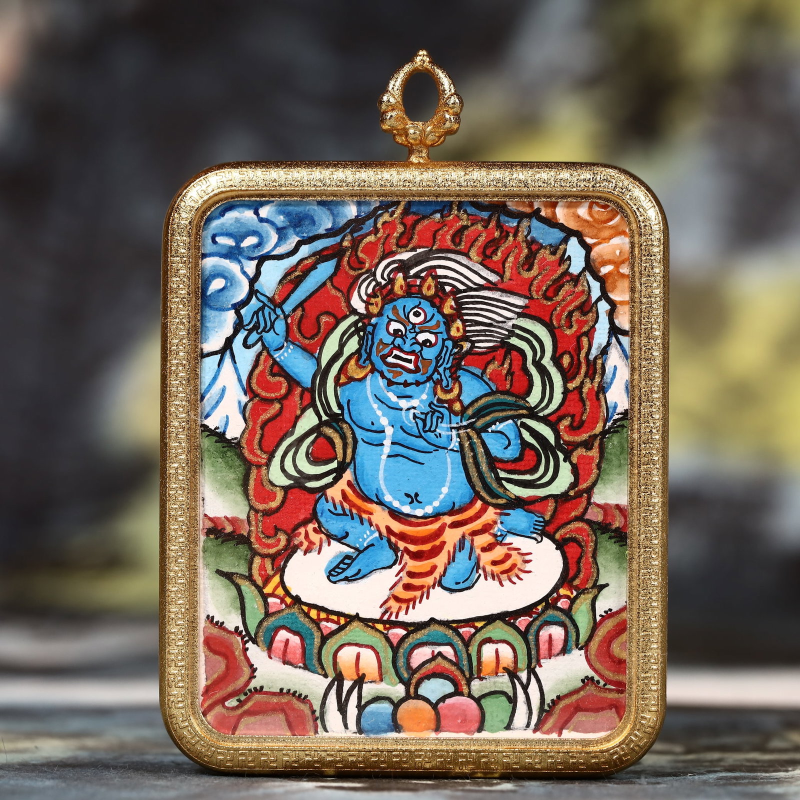 An Exquisite Painted Color Statue of Mammon Tangka: An Exquisite Painted Color Statue of Mammon Tangka,Size:2inx2.8in 彩绘财神像唐卡