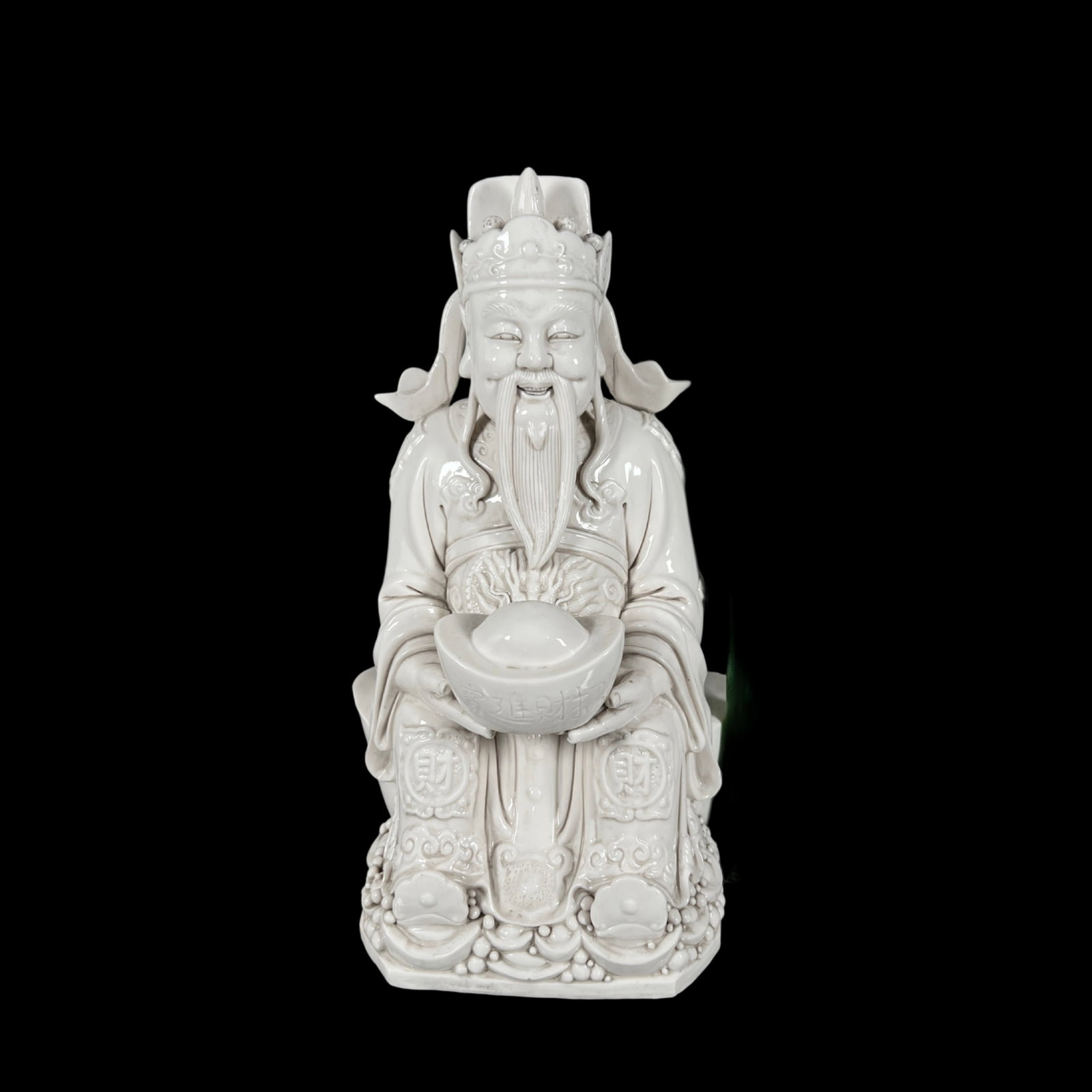 A Solemn Blance-De-Chine Statue of Mammon: A Solemn Blance-De-Chine Statue of Mammon,Ming Dynasty,China,He Chaozong Mark,Size:15.4in