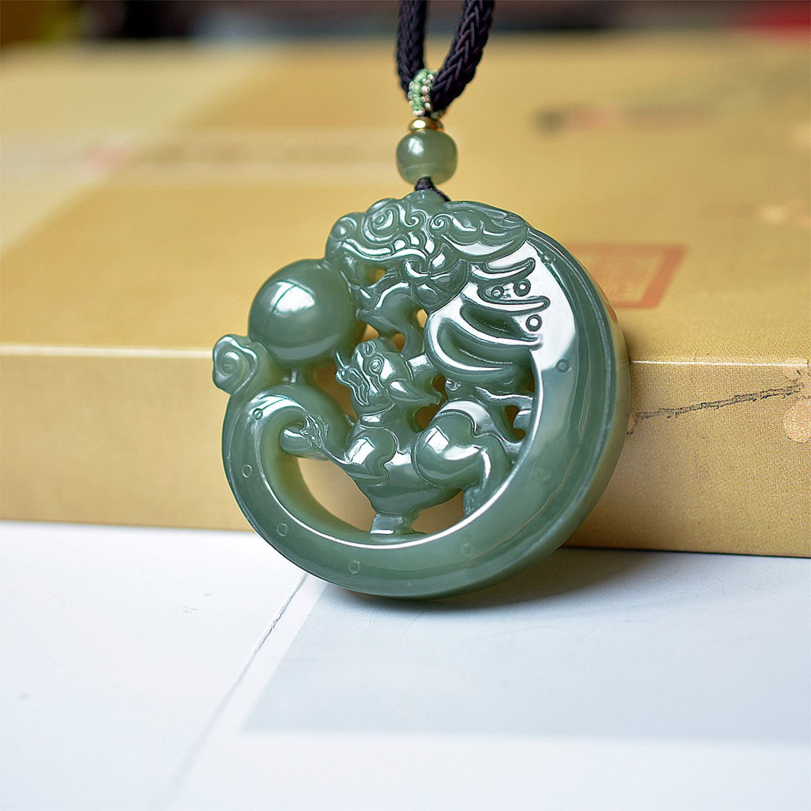 An Exquisite Greenish Jade Dragon Pattern Pendant: An Exquisite Greenish Jade Dragon Pattern Pendant,Size:2inx2.1in 青玉龙纹挂件