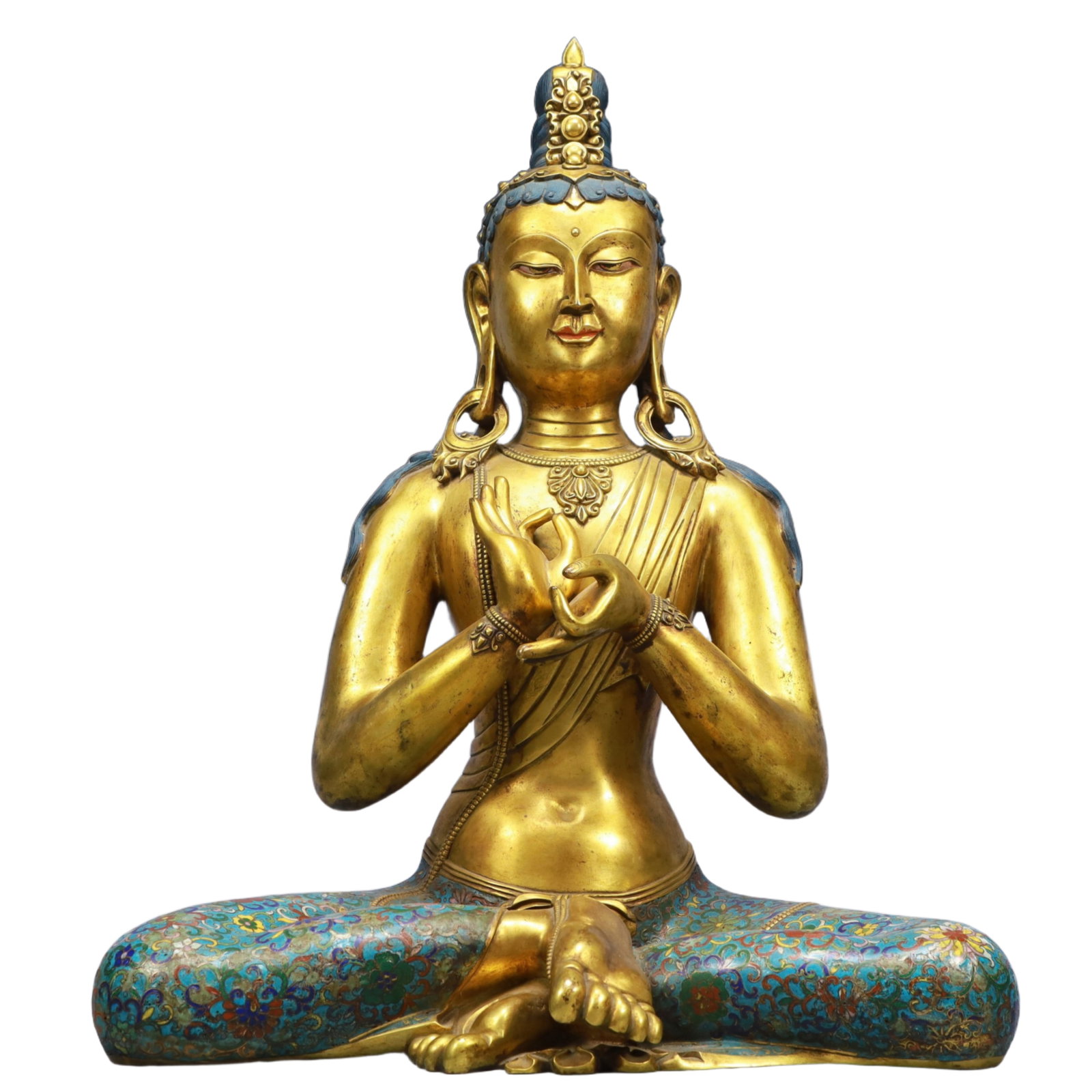 A Solemn Cloisonne Statue of Avalokitesvara: A Solemn Cloisonne Statue of Avalokitesvara,Qing Dynasty, China,Size:16.5inx9.4inx22.4in,Weight:23100g 景泰蓝观音像,中国清代