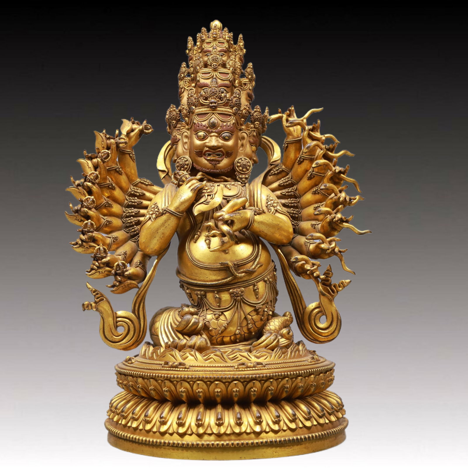 A Solemn Gilt Bronze Statue of Chakrasamvara: A Solemn Gilt Bronze Statue of Chakrasamvara,Ming Dynasty, China,Yongle Six-character Mark,Size:33x25x19.5in,Weight:18550g 铜鎏金胜乐金刚像,中